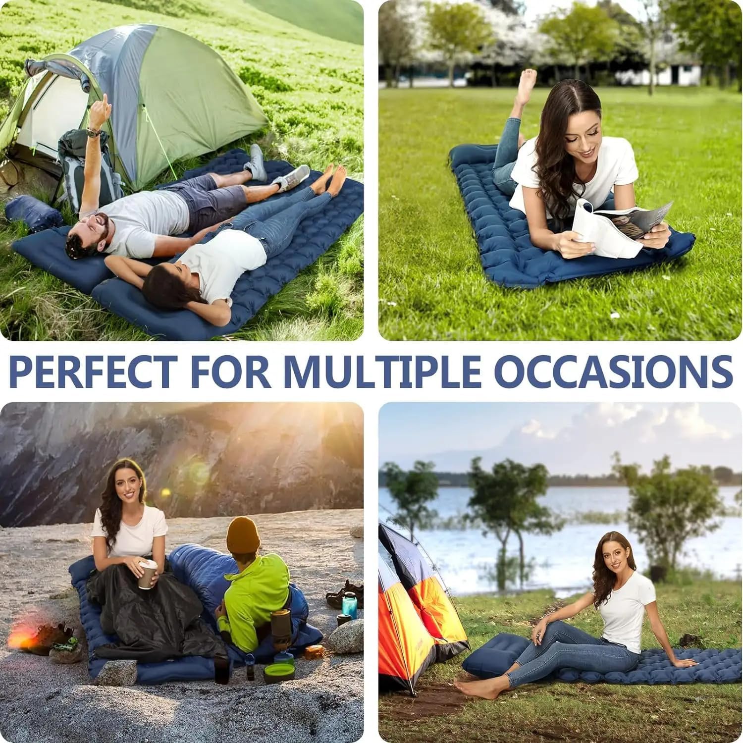 Thumbnail 5 de Kiaitre Camping Mat, 9cm Ultralight Inflatable Sleeping Pad with Pillow — Blue