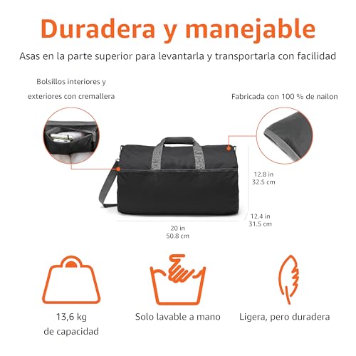 Thumbnail 1 de Amazon Essentials Macuto de Lona, Bolsa de Viaje/Almacenaje Grande y Plegable con Bolsillos con Cremallera, 50,8cm, Capacidad de 13,6kg, Negro