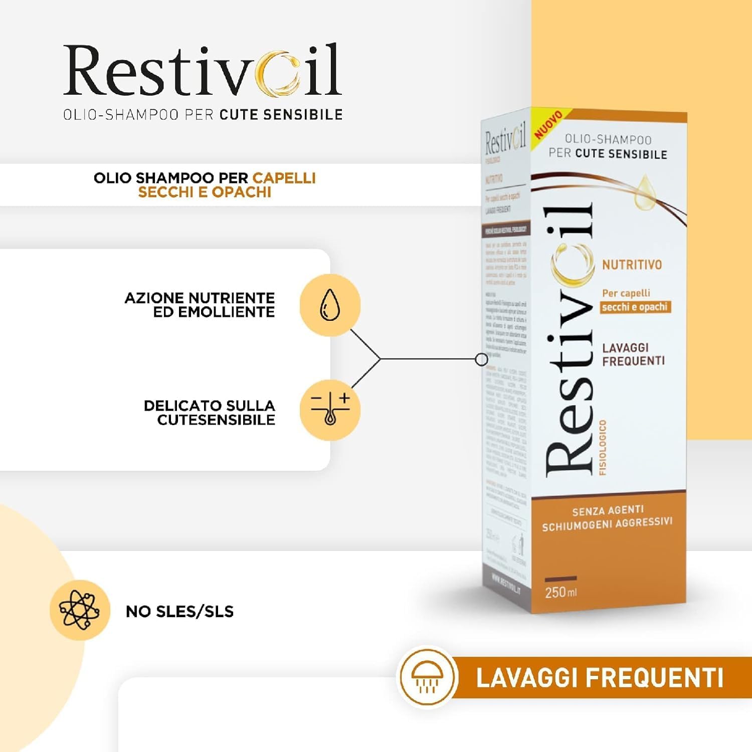 Detalle de RestivOil Shampoo Fisiologico Nutriente per Capelli Secchi e Opachi, 250 ml
