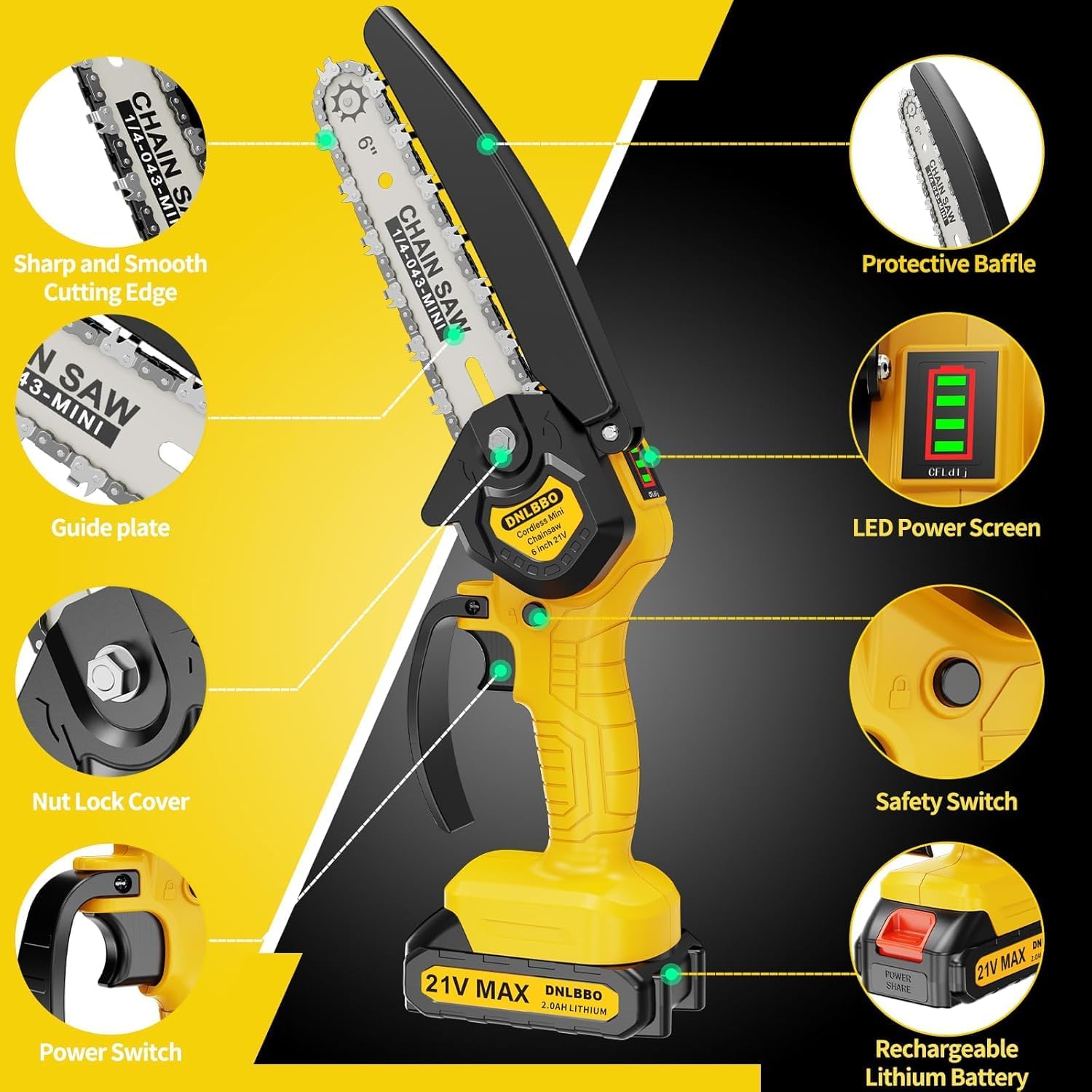 Detalle 2 de DNLBBO DNLBBO-03 6-Inch Cordless Mini Chainsaw with 700W Motor