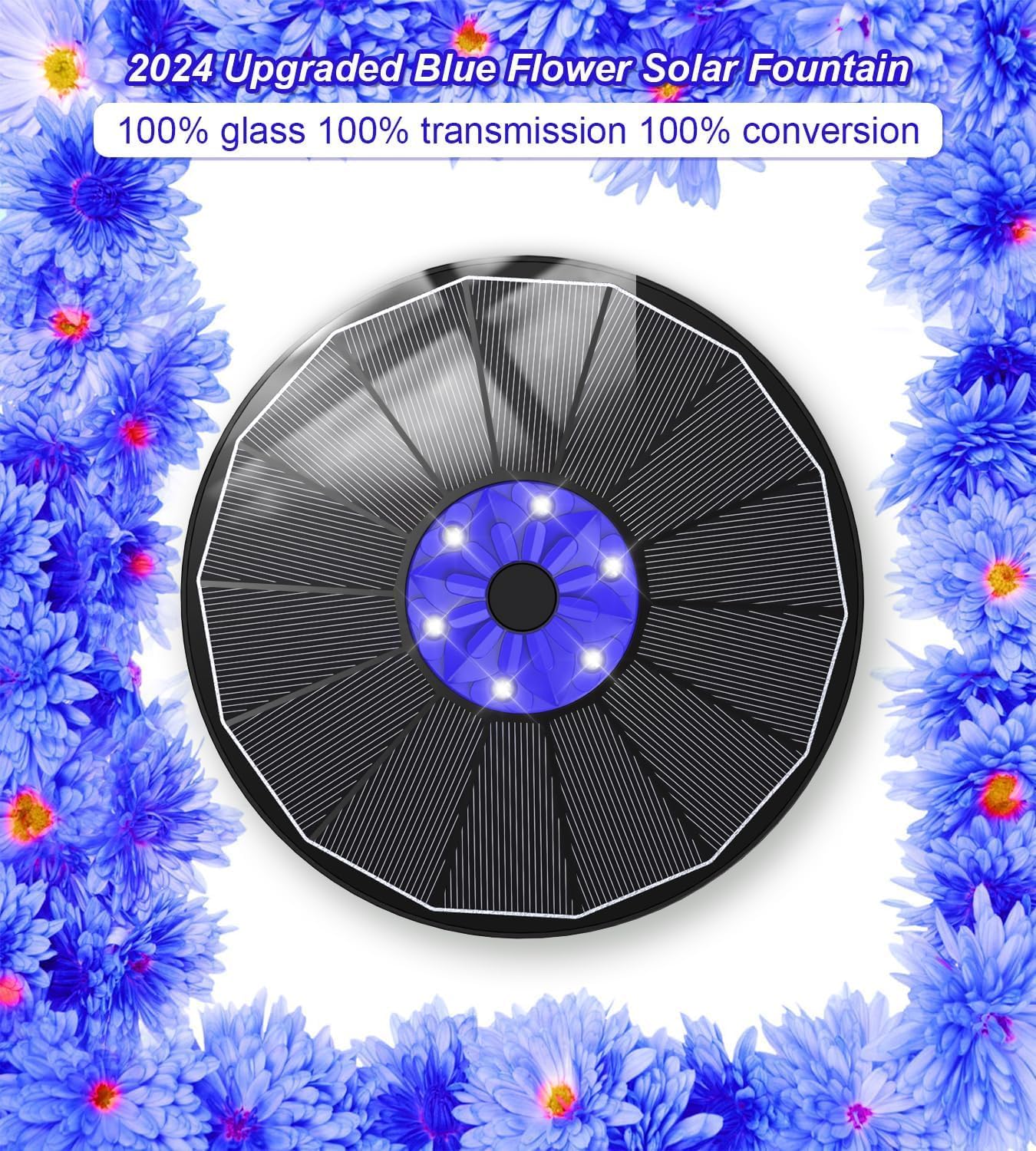 Thumbnail 1 de Fontana solare SZMP con pompa da 3,5W, batteria 2200mAh, 6 LED e 7 ugelli per bagno uccelli, laghetto e piscina