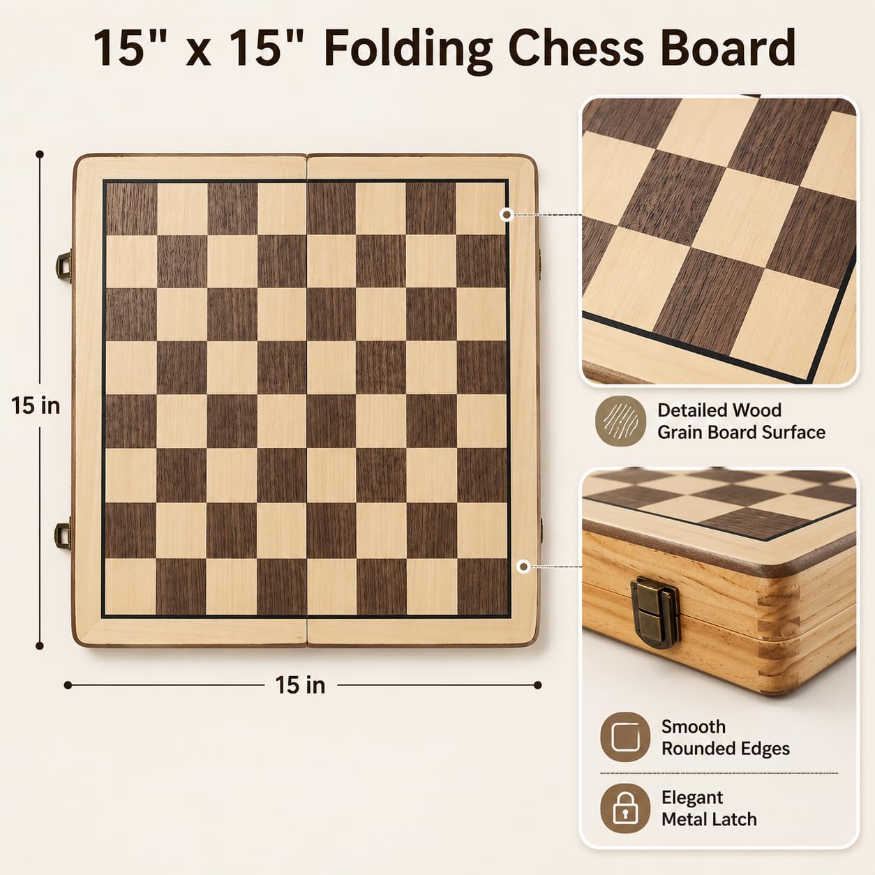Thumbnail 6 de Wooden folding chess and checkers set 15-inch