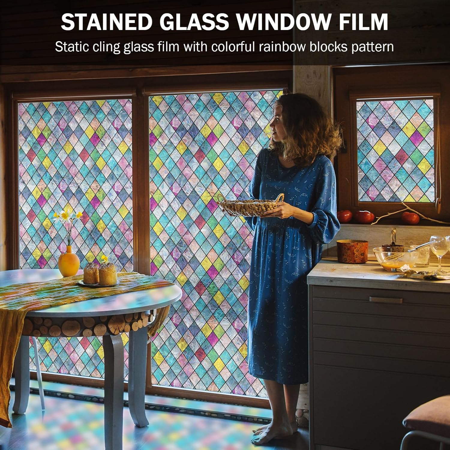 Detalle 2 de FEOMOS Stained Glass Window Film: Rainbow Privacy Window Tint 44cm x 200cm