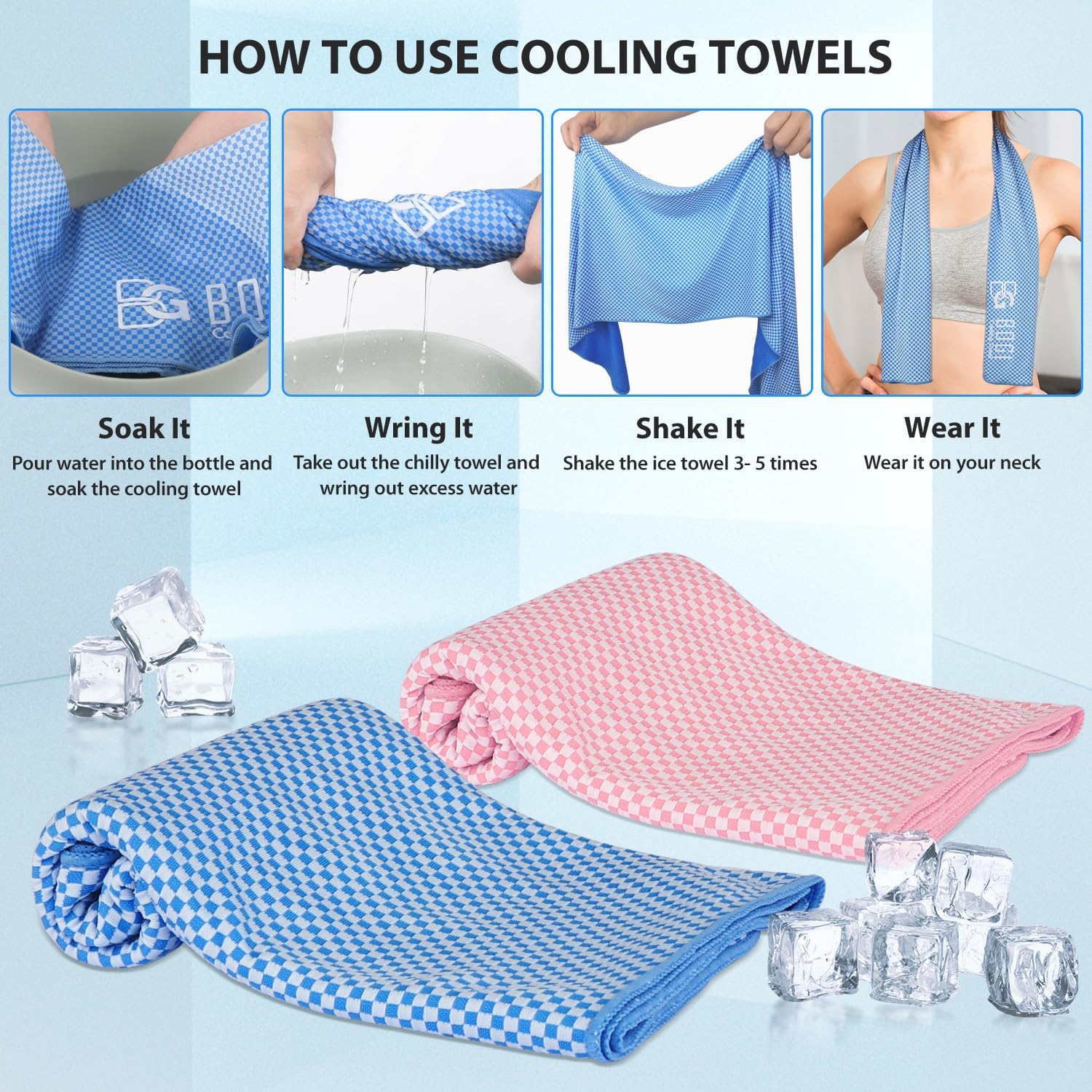 Thumbnail 3 de BOGI 4 Pack Cooling Towel (100x30 cm) – Instant Cooling, Soft Bamboo Fibres, Neck & Face Towels for Sport, Yoga, Gym and Outdoors