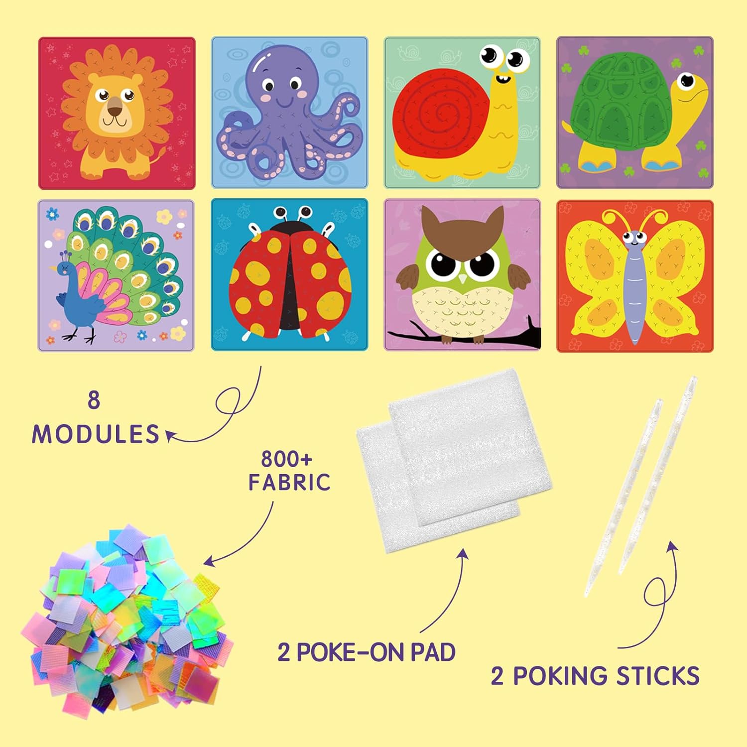 Detalle de Yrinfay Poke Art Basteln Kinder – DIY 8 Tiere (Löwe, Eule, Pfau, Marienkäfer) – Kreatives Bastelset für Mädchen und Jungen ab 6–12 Jahren