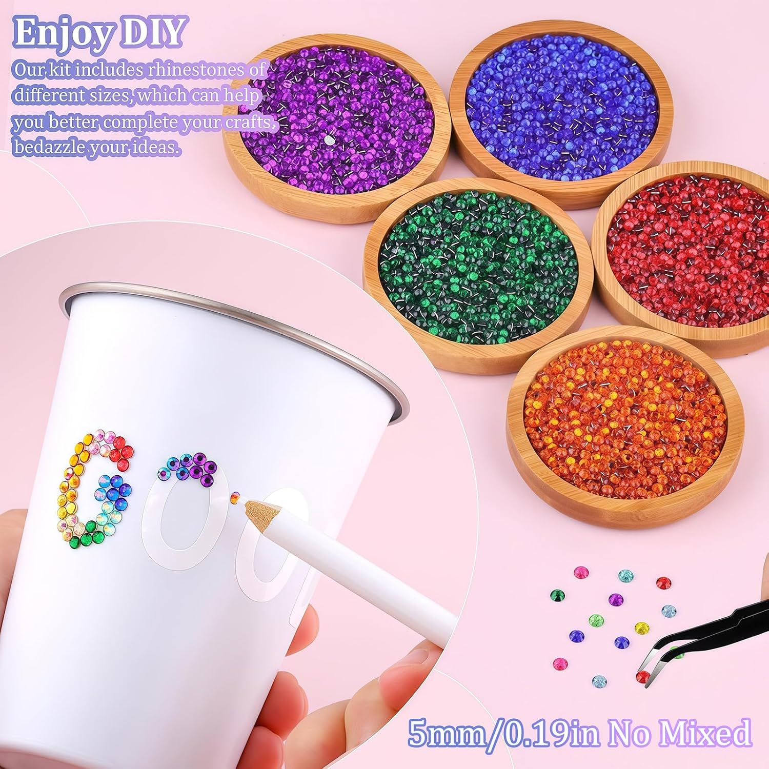 Detalle de ToppTooo 8400 PCS Bedazzling Kit – 24 Colours, 5mm SS20 Flat Back Rhinestones