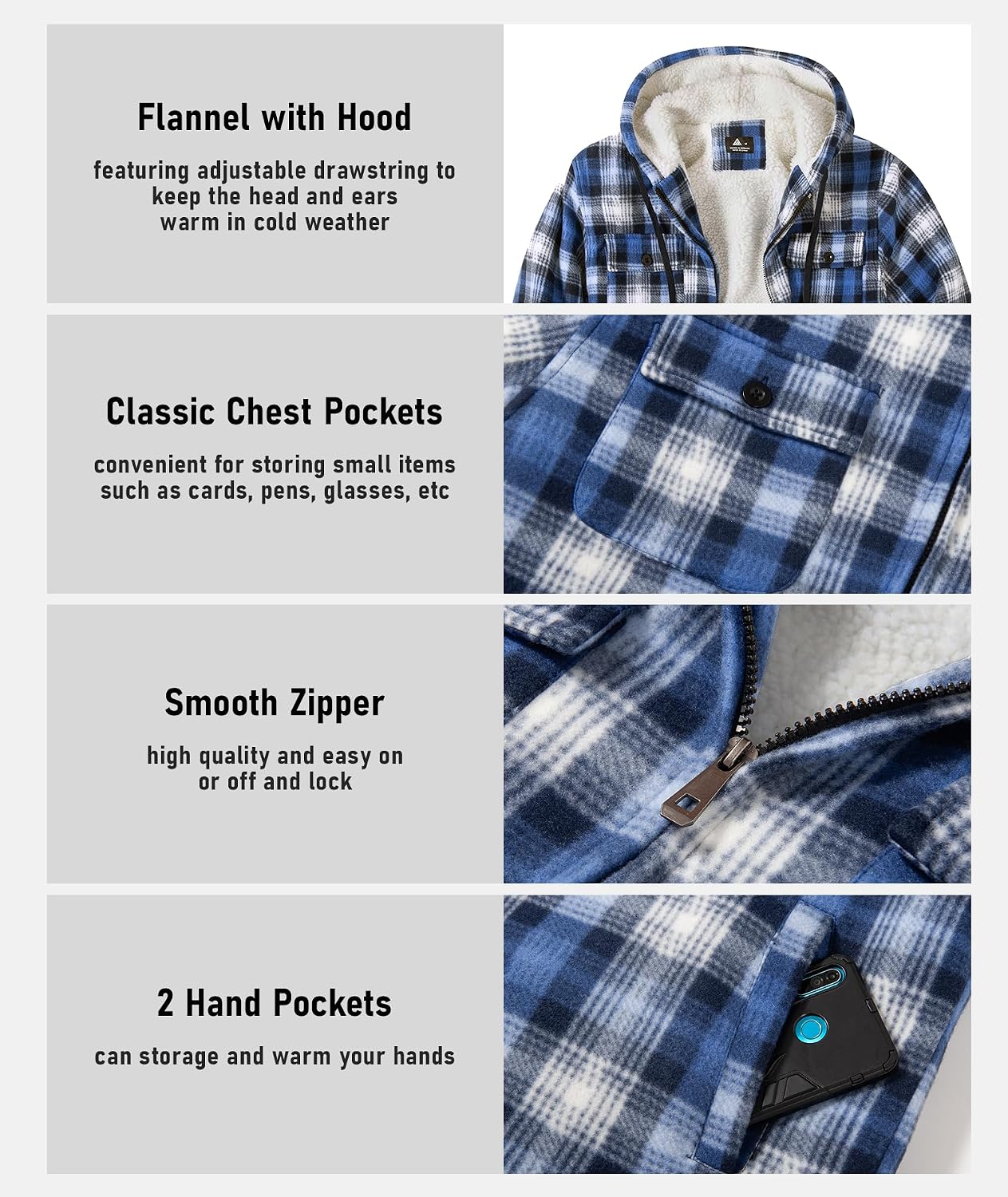 Detalle de GEEK LIGHTING Men's Flannel Jacket, Sherpa-Lined