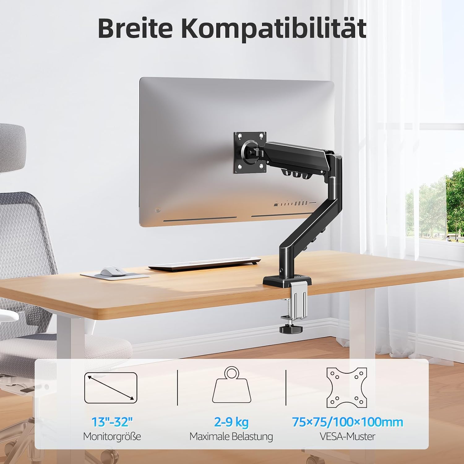 Detalle de MOUNTUP EU8015B Monitor-Halterung Gasdruckfeder für 13–32 Zoll (2–9 kg), VESA 75/100