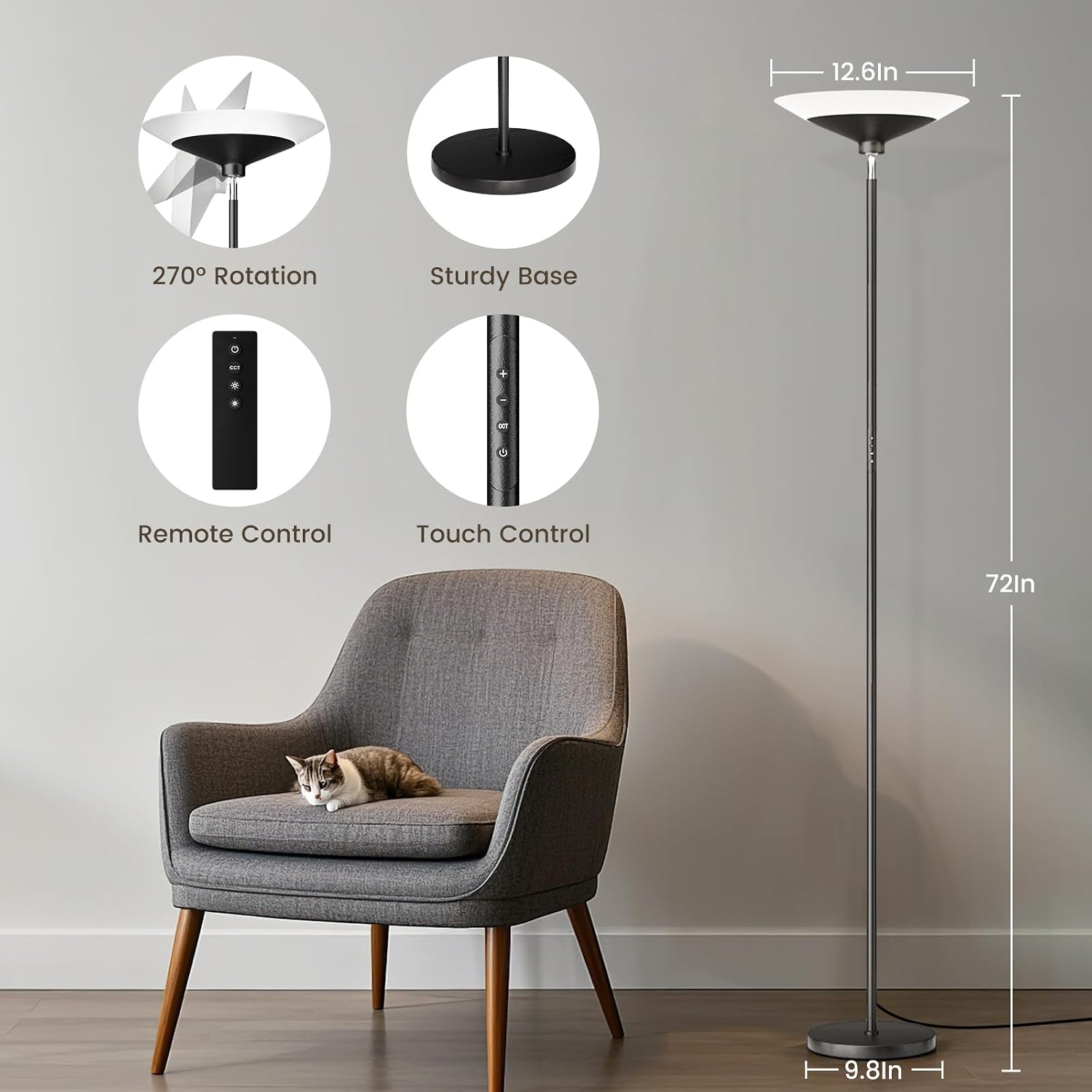 Detalle 2 de SIBRILLE MF30021.4 Torchiere Floor Lamp, 30 W Dimmable LED, Remote