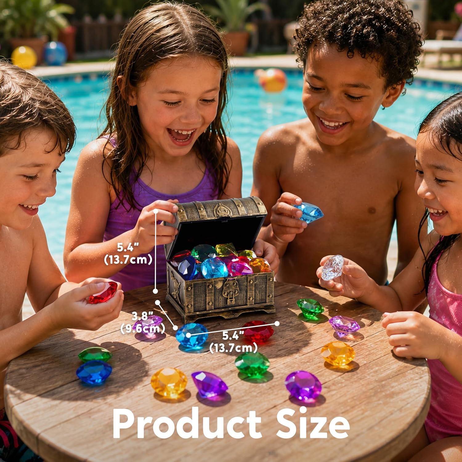 Thumbnail 6 de Sloosh Diving Gems Pool Toys: 16 Big Colorful Diamond Gems with Pirate Treasure Chest (Acrylic Dive & Swim Game)