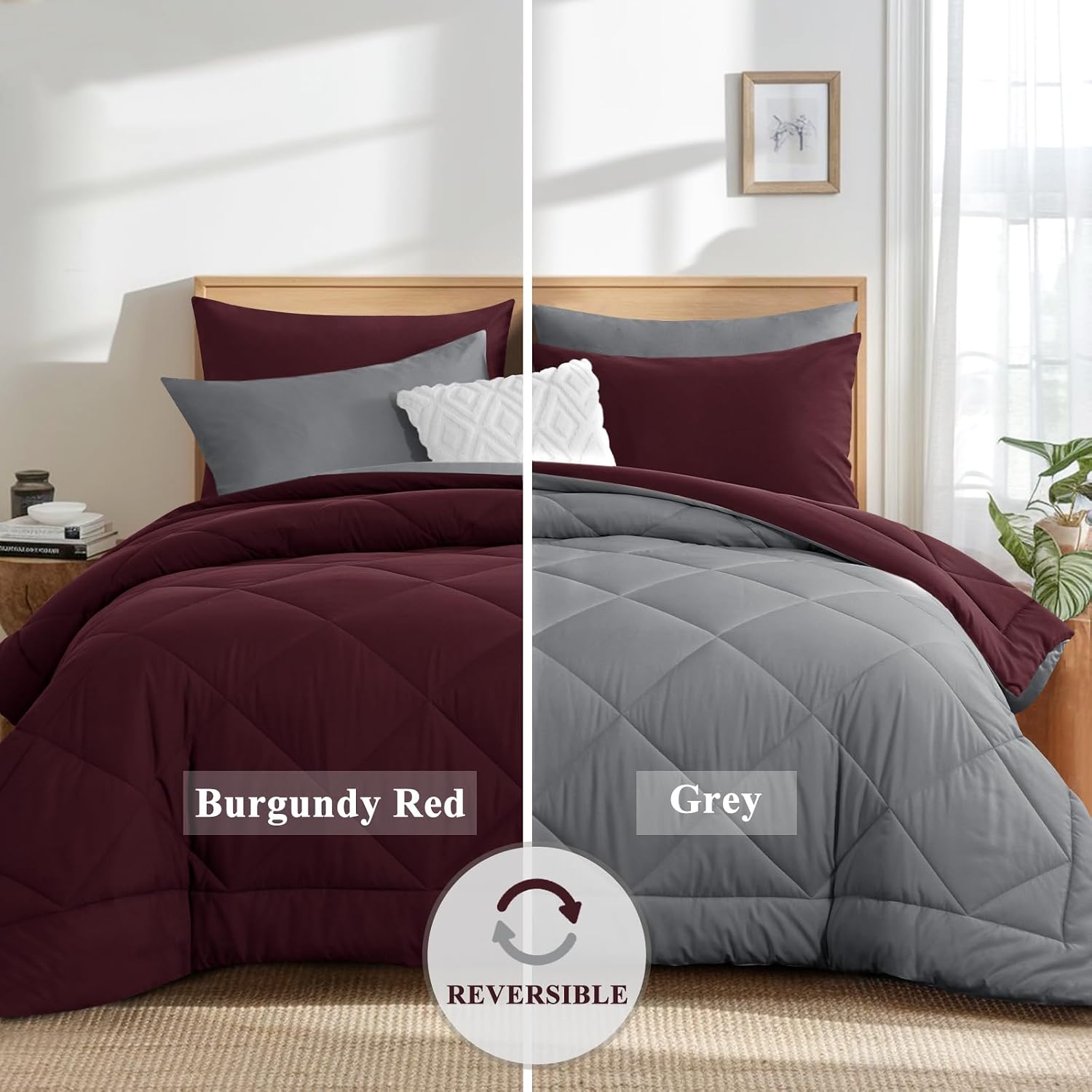 Thumbnail 3 de Aisbo Coverless Duvet King Size 10.5 Tog – 230 x 220 cm in Burgundy Red, Reversible with 2 Pillowcases