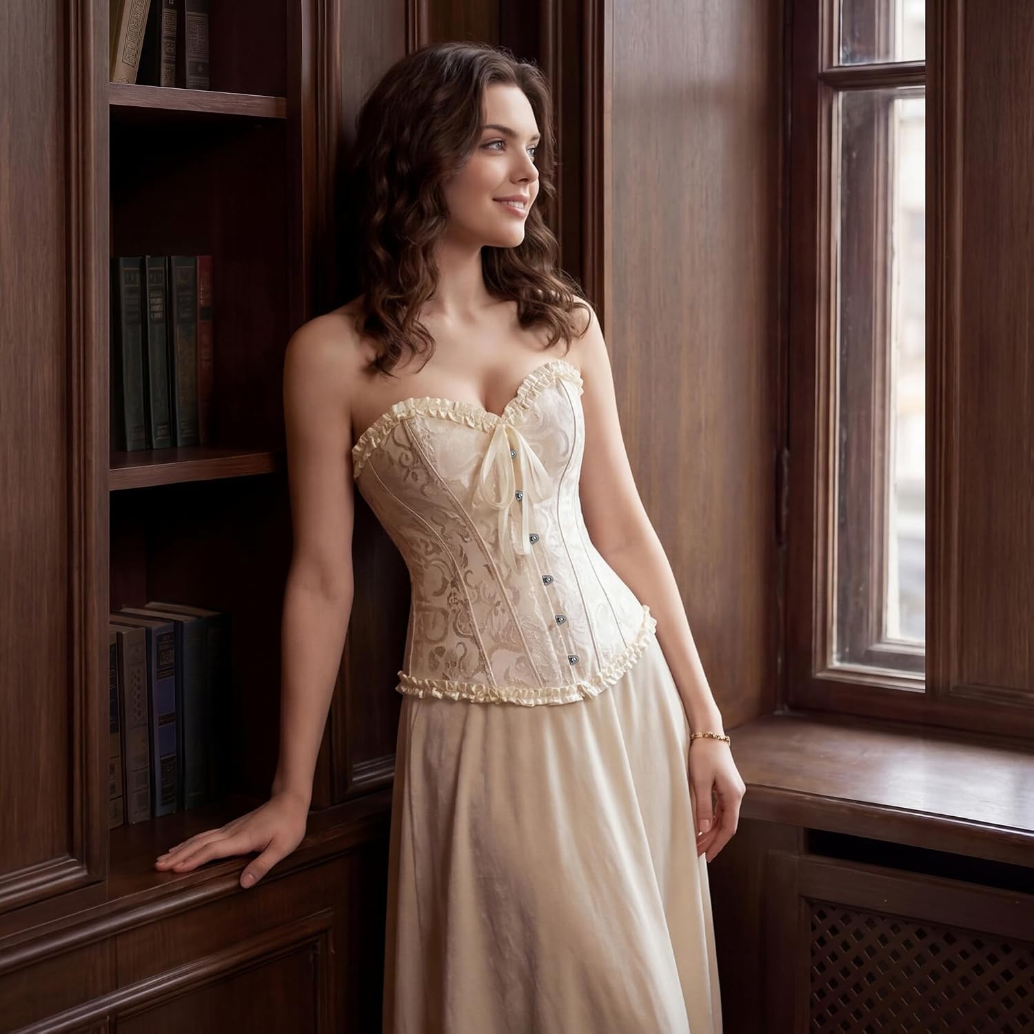 Thumbnail 6 de Zhitunemi Corsets-Ye819 Victorian Overbust Corset Top, Black Brocade Lace-Up Bustier