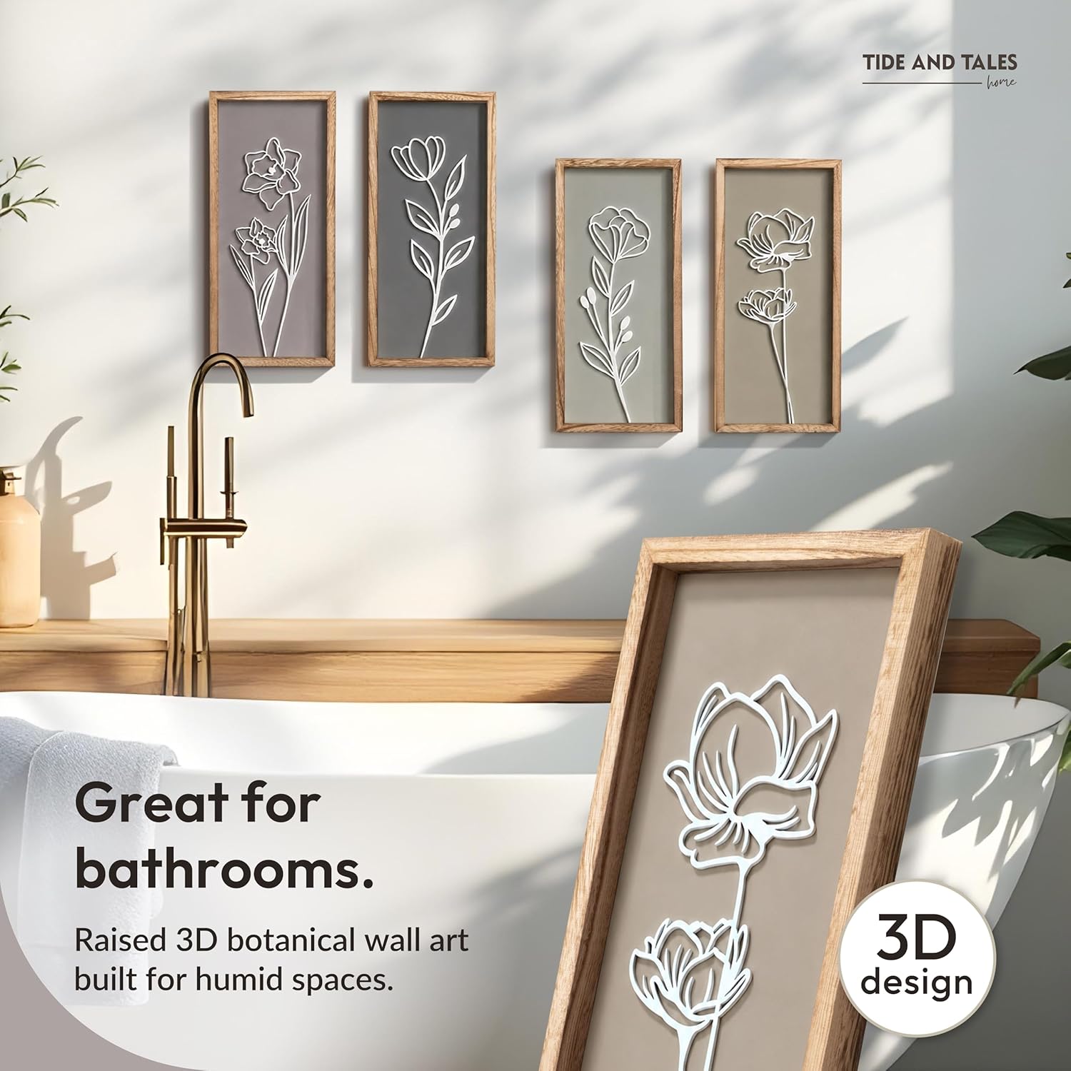 Thumbnail 3 de 3D Wooden Floral Wall Art Set of 4 🖼