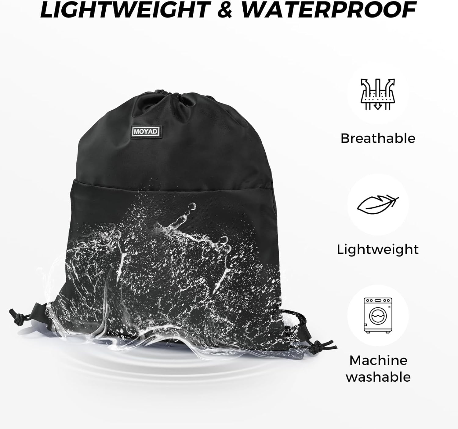 Detalle 2 de Moyad Drawstring Bags for Kids & Adults 37x44 Cm – Lightweight, Versatile Gym Bag with Zip Pocket