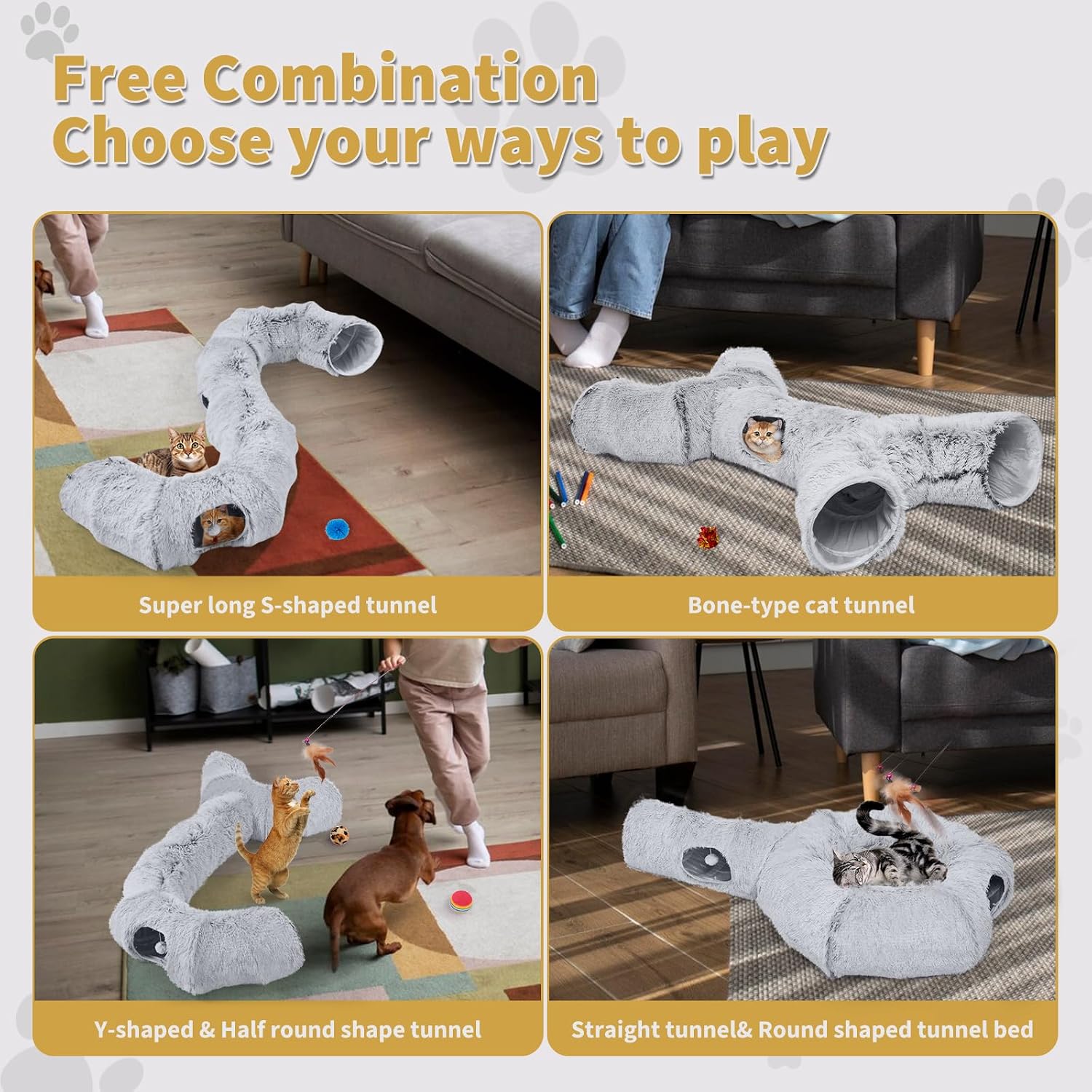 Detalle 2 de Odoland Cat Tunnel Toy with Bed (20-piece interactive tunnel set) for indoor play and naps