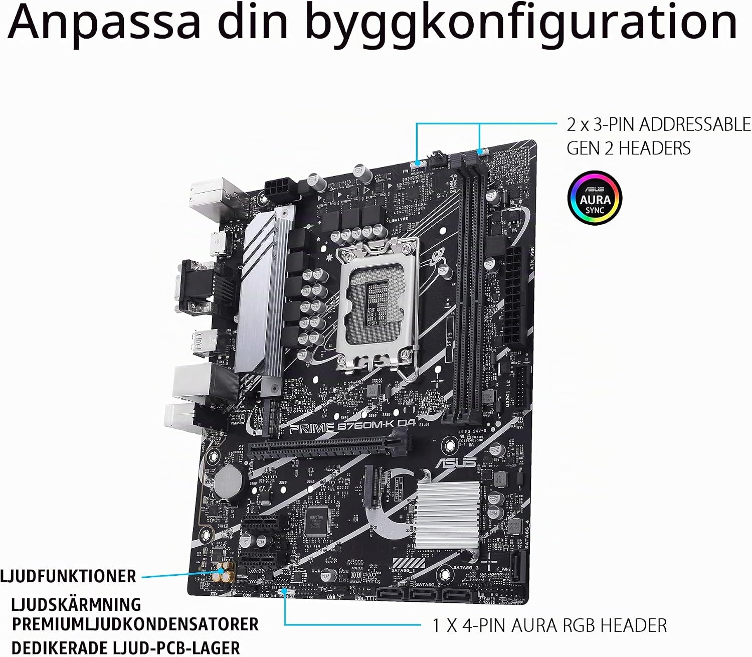 Thumbnail 3 de ASUS PRIME B760M-K D4 mATX-moderkort med DDR4, två M.2 och 2,5 Gb Ethernet