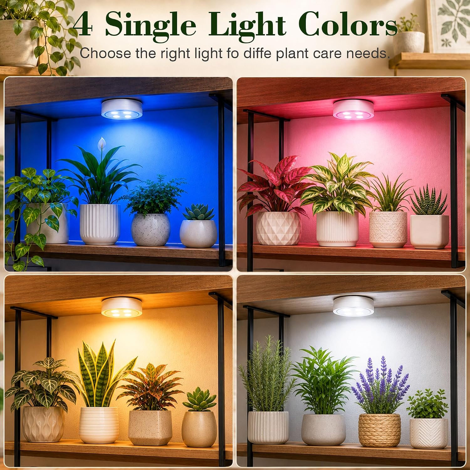Detalle 2 de sooogd 2-Pack 4000mAh Cordless Grow Lights, Full Spectrum with Timer