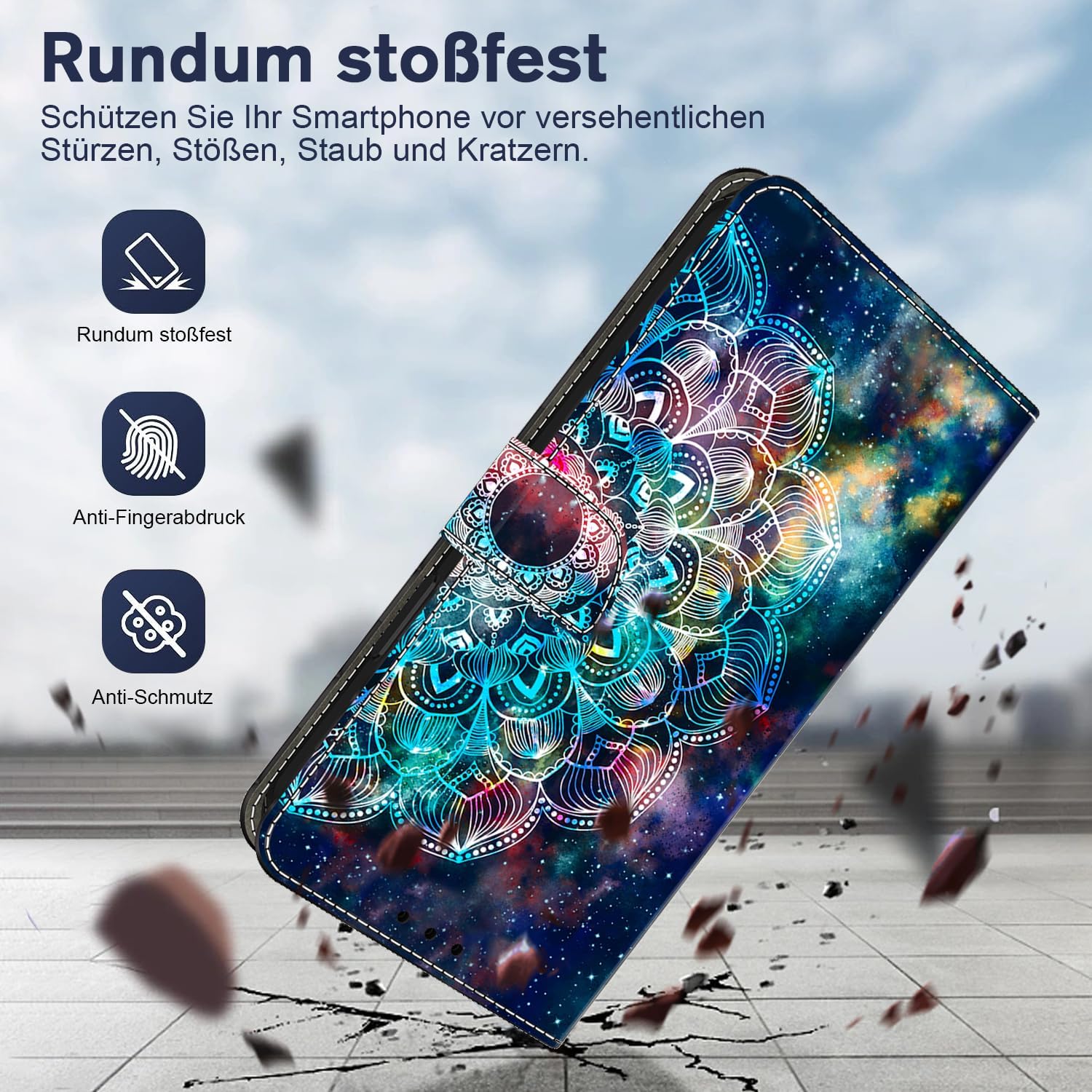 Detalle de BOLELAW Hülle für Honor 400 – Stoßfeste PU-Leder Wallet mit Magnetverschluss, Standfunktion und 2 Kartenfächern (Mandala)
