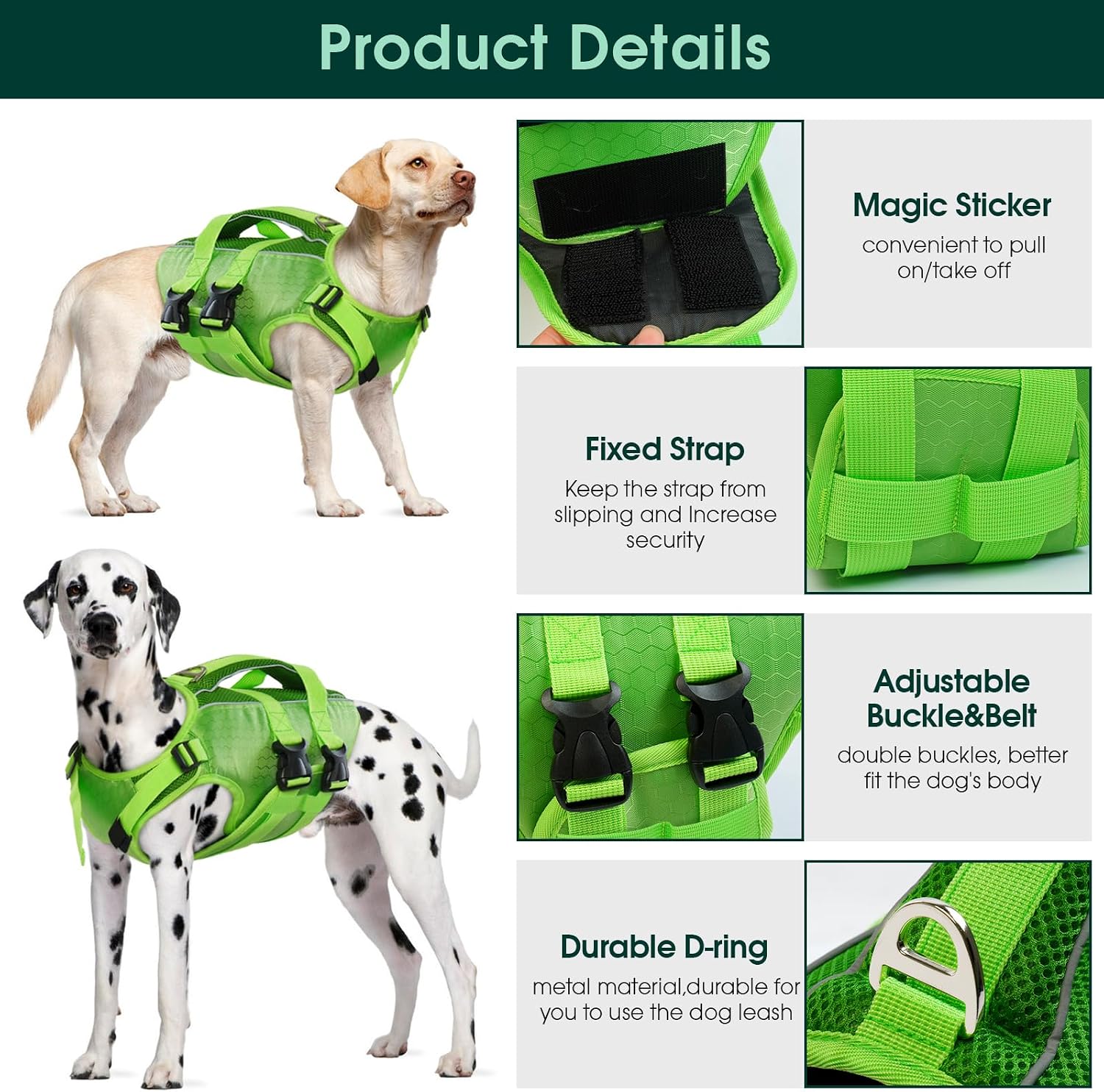 Detalle de Kuoser Dog Life Jacket High Flotation with Reflective Safety Vest for Swimming and Boating