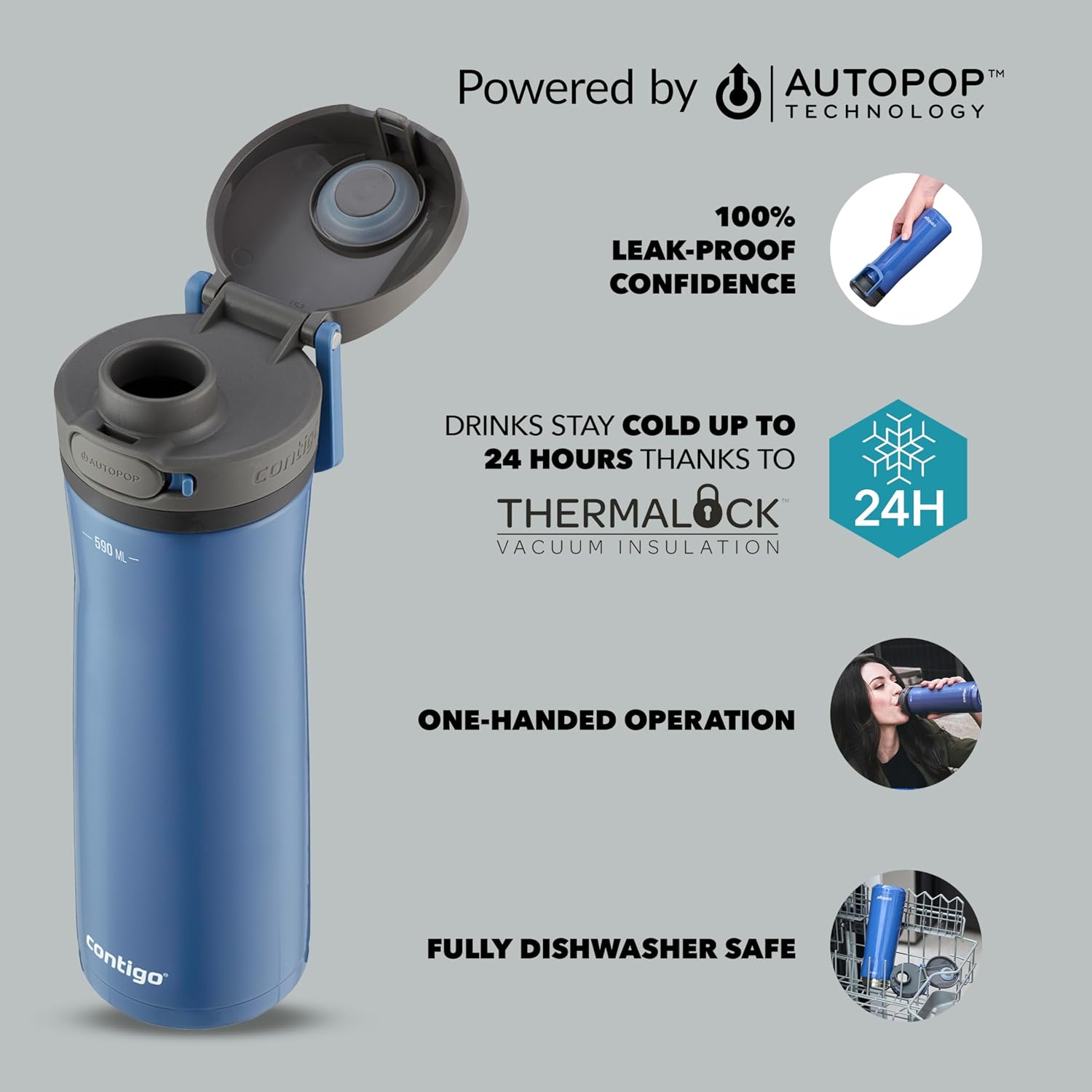 Detalle de Contigo Jackson Chill Borraccia Termica 590 ml: freddo fino a 24 ore, comodità in tasca