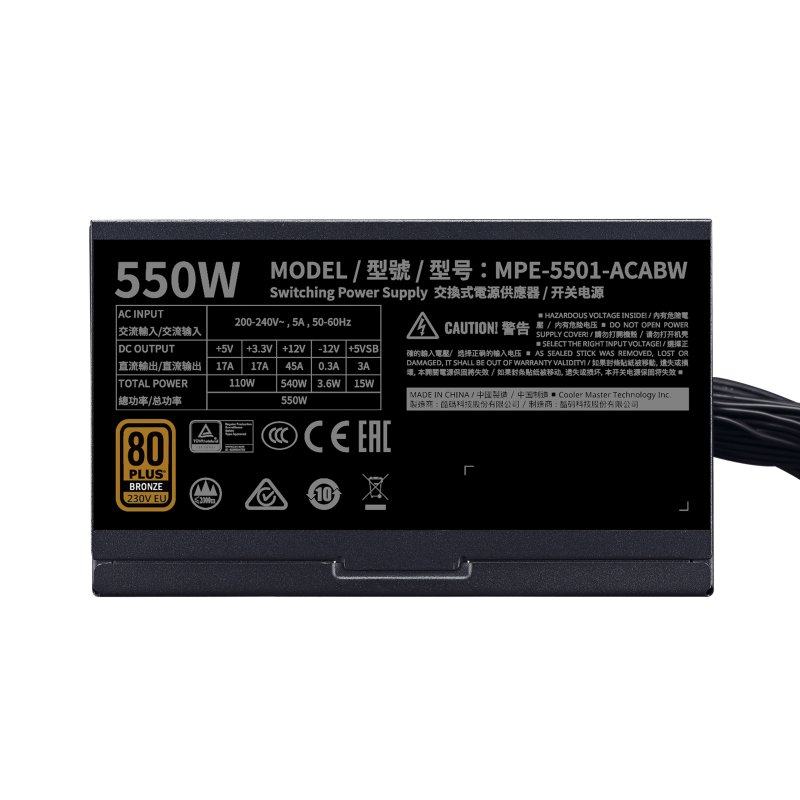 Detalle 2 de Cooler Master MWE 550 Bronze V2 550W fuente de PC