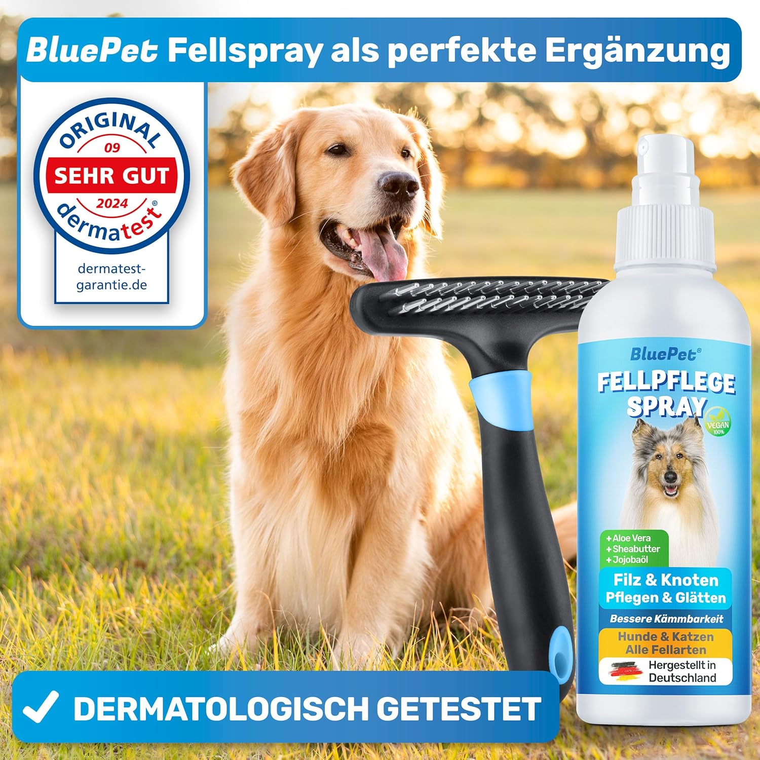 Thumbnail 4 de BluePet Fellentwirrer & Entfilzer für Langhaar – Fellstriegel mit zwei Reihen Edelstahlpins