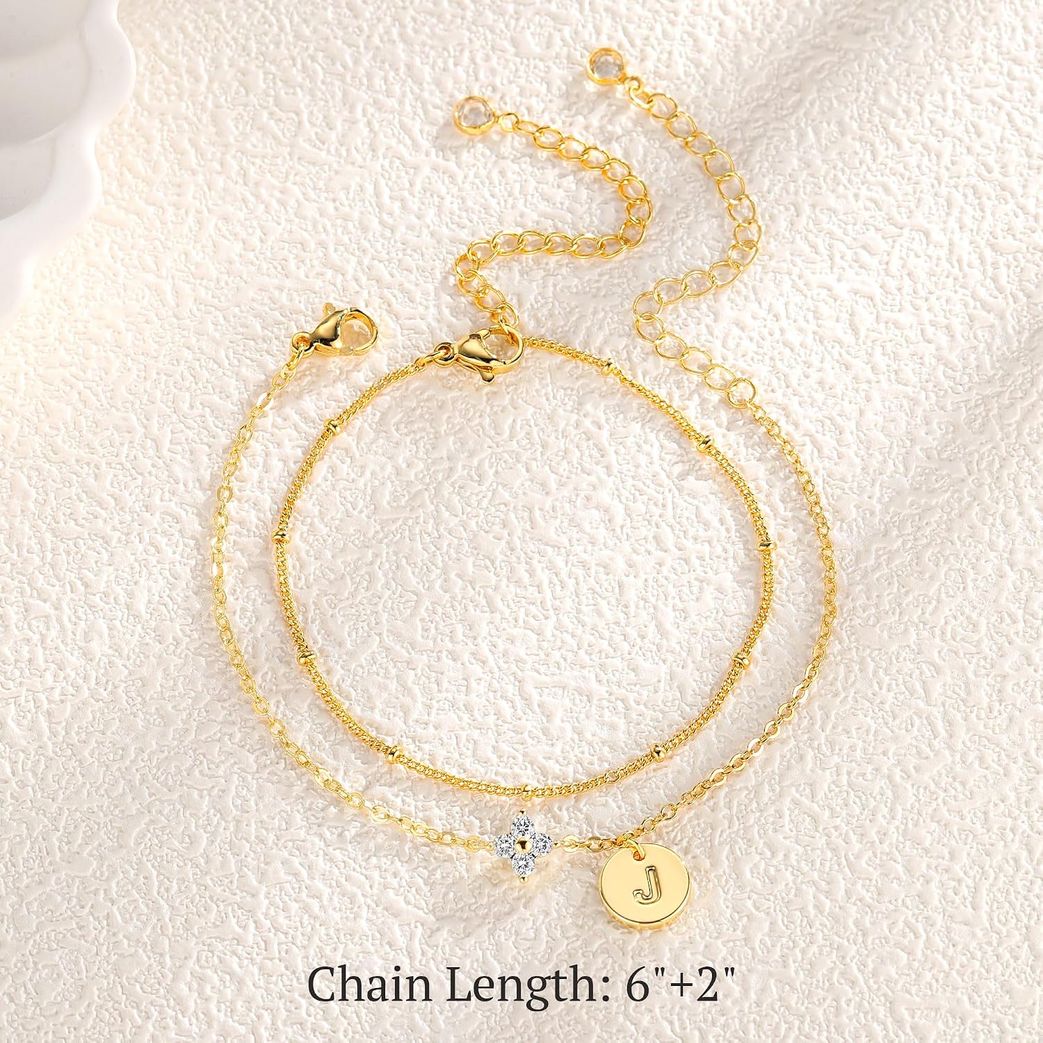 Thumbnail 6 de TINGN Armband Damen (14K Gold vergoldet) mit Initialen A–Z, CZ & vierblättrigem Kleeblatt – personalisierbares Geschenk