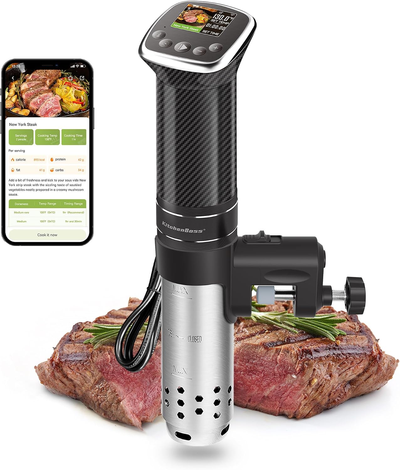 Detalle de KitchenBoss G322PT 1100W Sous Vide Cooker with Wi-Fi, LCD and Brushless Motor