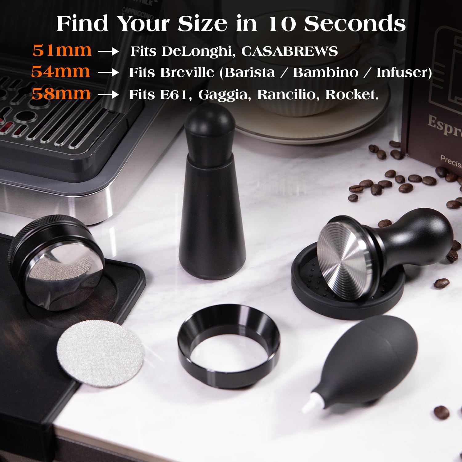 Detalle de troletoi 7-Piece Espresso Accessories Kit with 53.3mm Tamper and WDT Tool