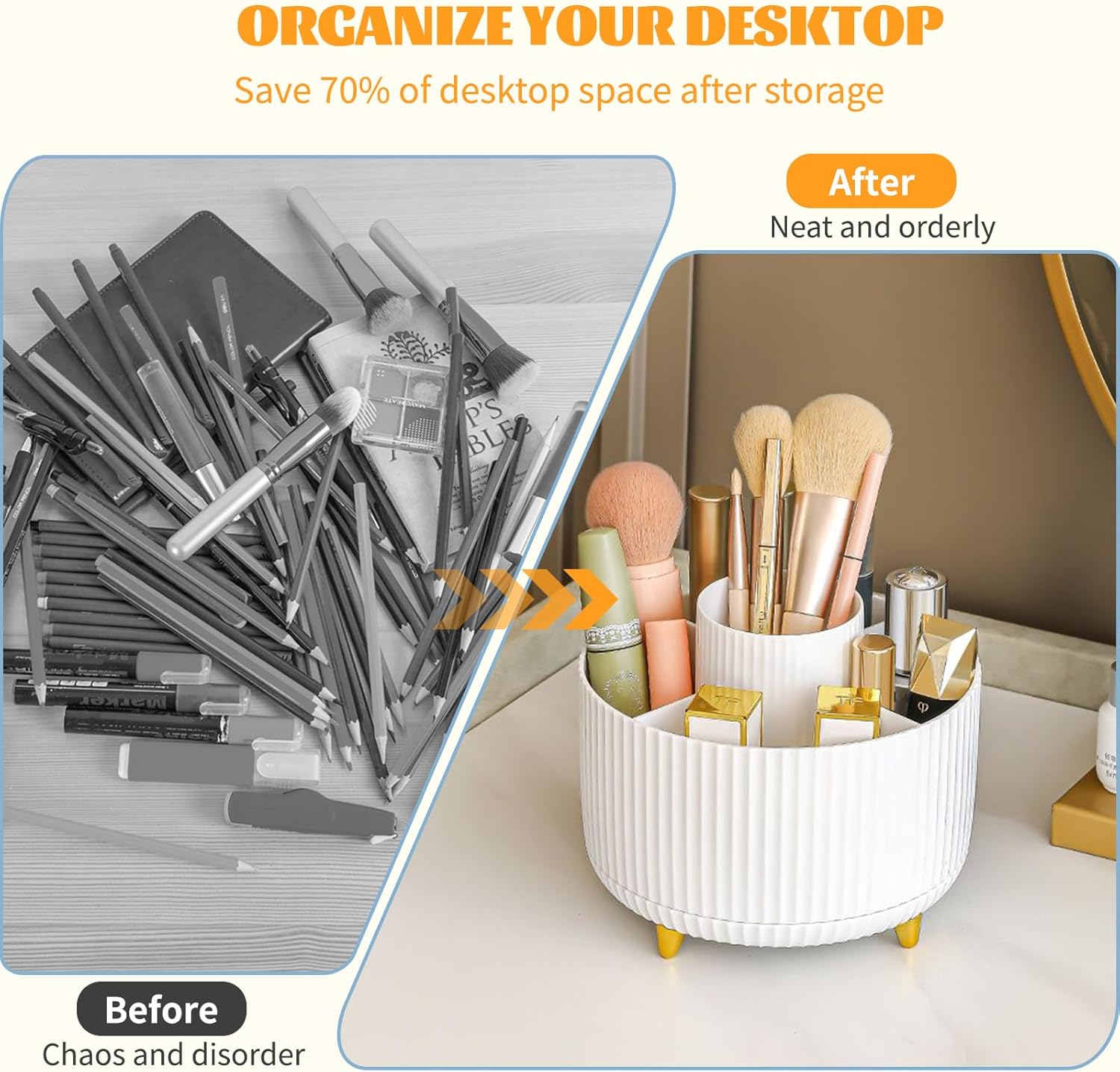 Thumbnail 1 de 360° Rotating Makeup Organiser with 5 Compartments (White)