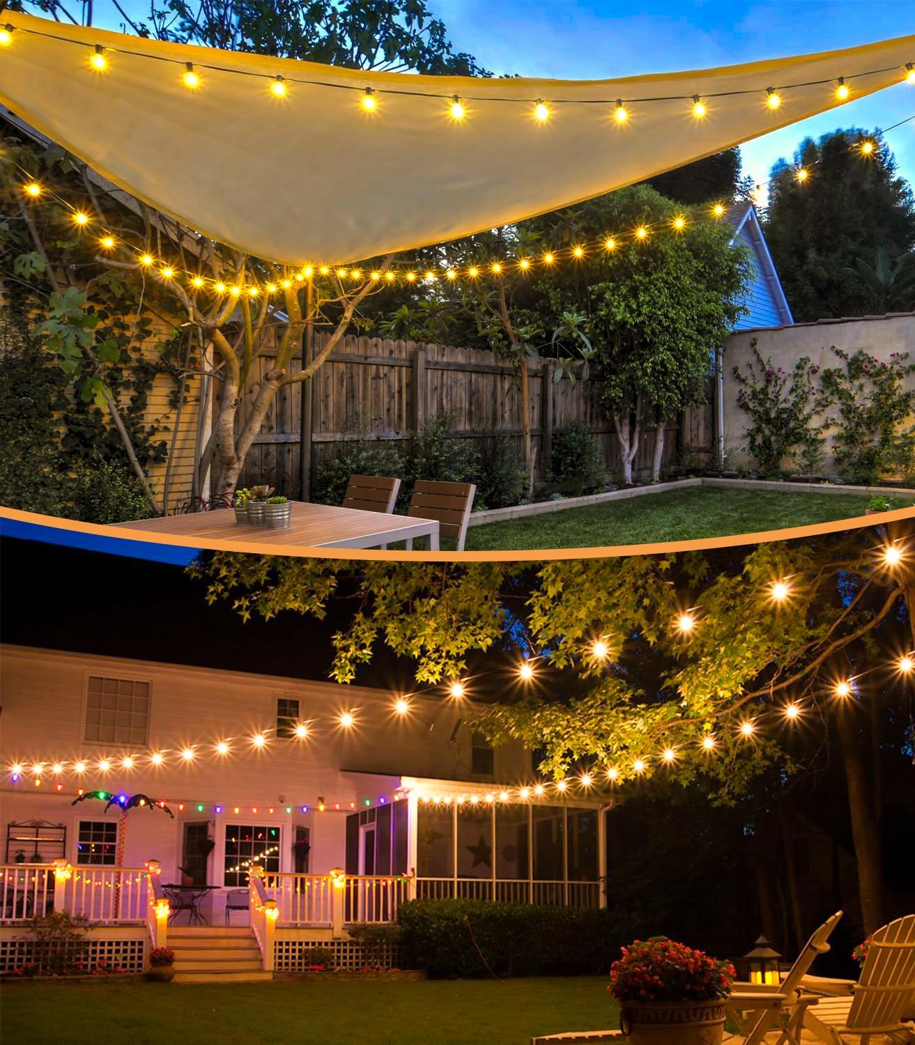 Thumbnail 6 de JEYMORKEY Catena luci da esterno giardino con lampadine LED G40, 45 m e telecomando, IP44