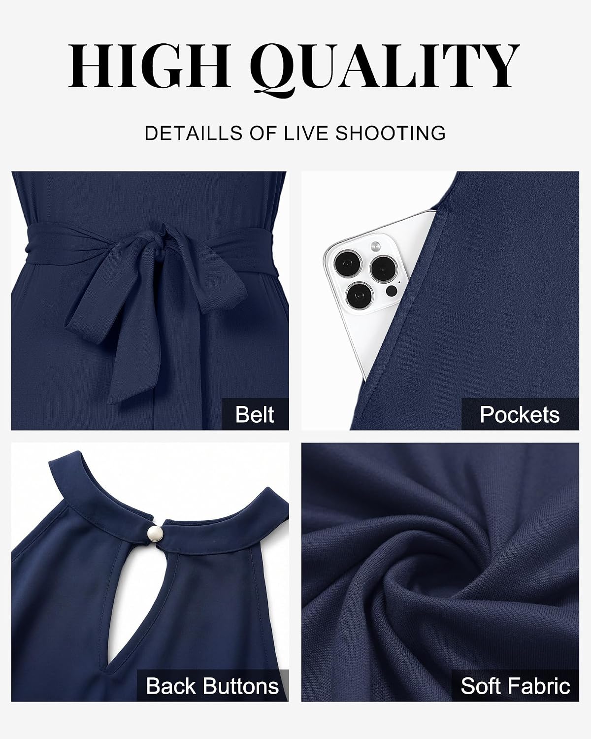 Thumbnail 3 de AUSELILY Damen Sommerkleid Lang Ärmellos Maxikleid Mit Taschen und Gürtel