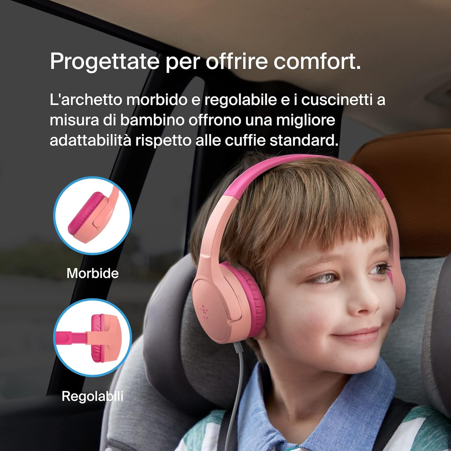 Thumbnail 4 de Belkin SoundForm Mini: Cuffie on-ear rosa per bambini con microfono (3,5 mm) – affidabili per scuola e giochi