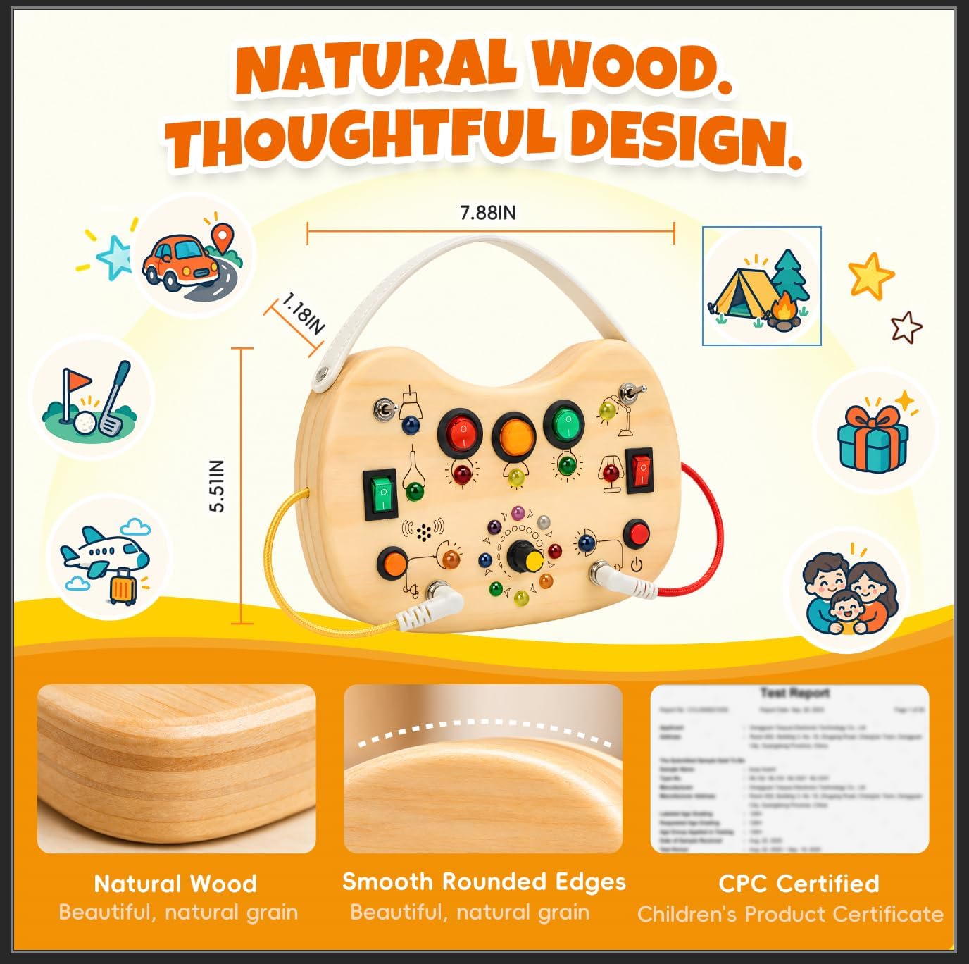 Thumbnail 1 de Flycoost Busy Board with LED Light Switches — Montessori-Inspired Wooden Sensory Toy for 1–3 Year Olds
