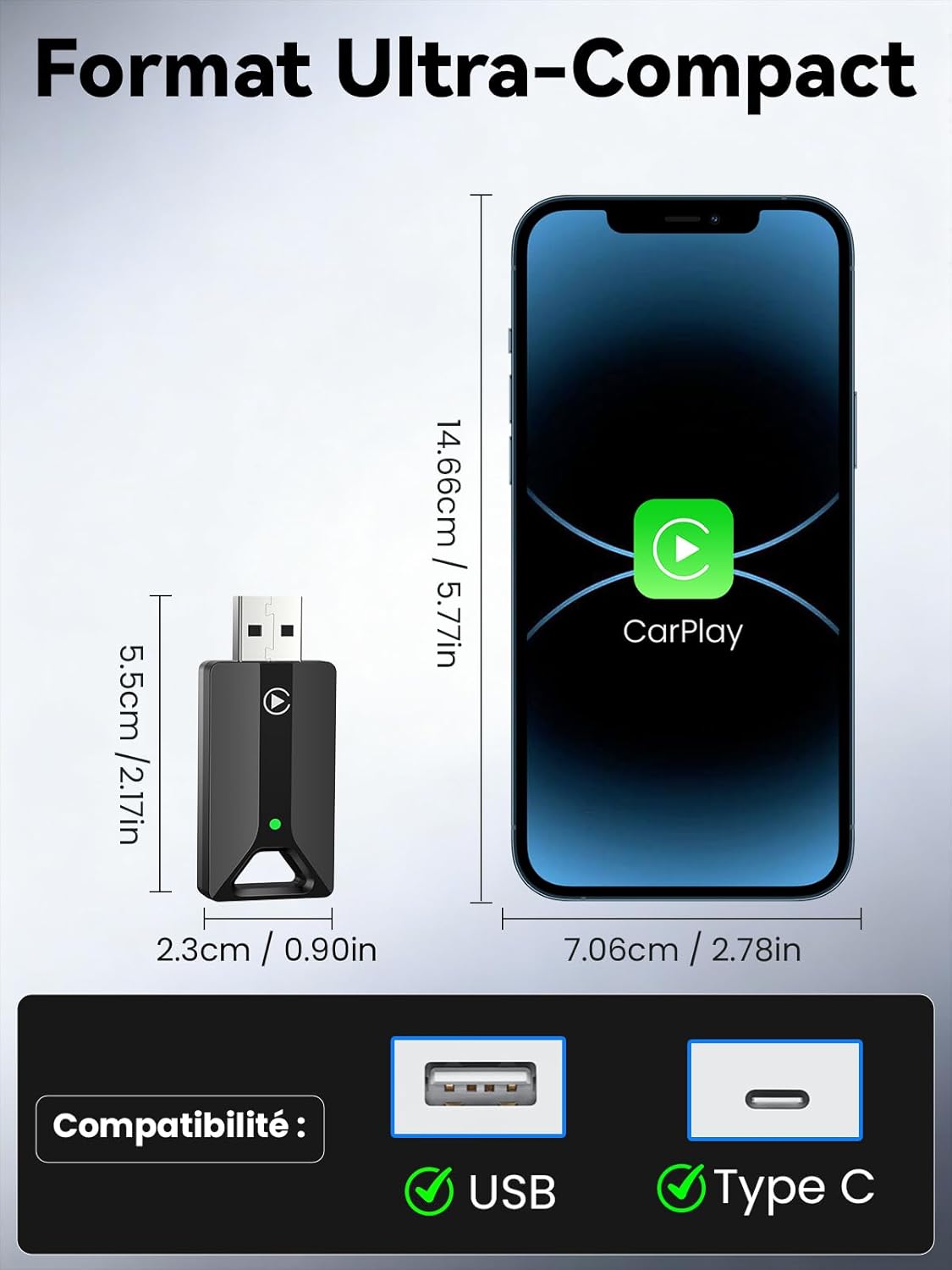 Detalle de Vanstaki H2 Adaptateur CarPlay sans Fil — Plug & Play, pour iPhone et CarPlay filaire