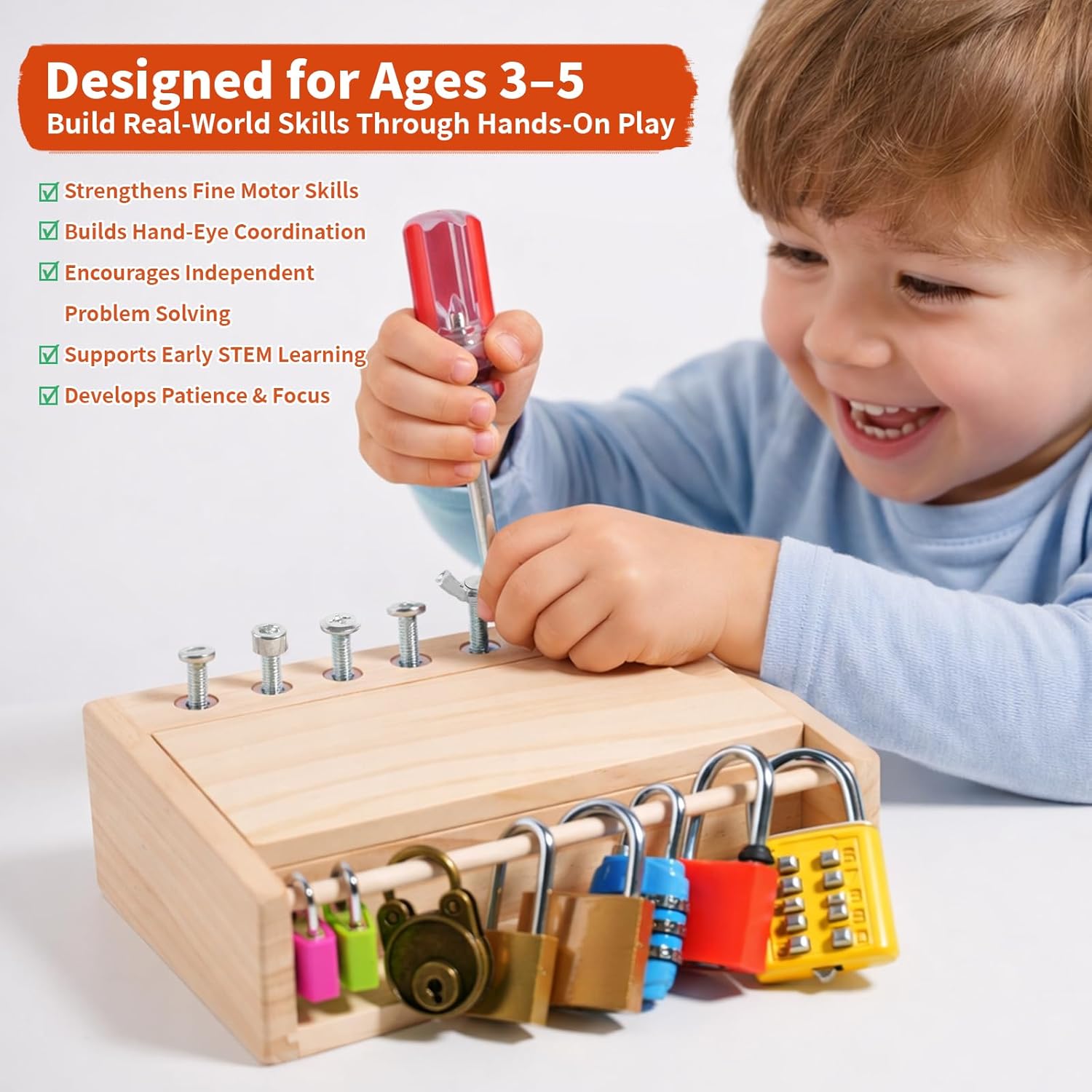 Thumbnail 1 de INIFEIDALA Montessori screwdriver board lock and key set for 3+ year olds