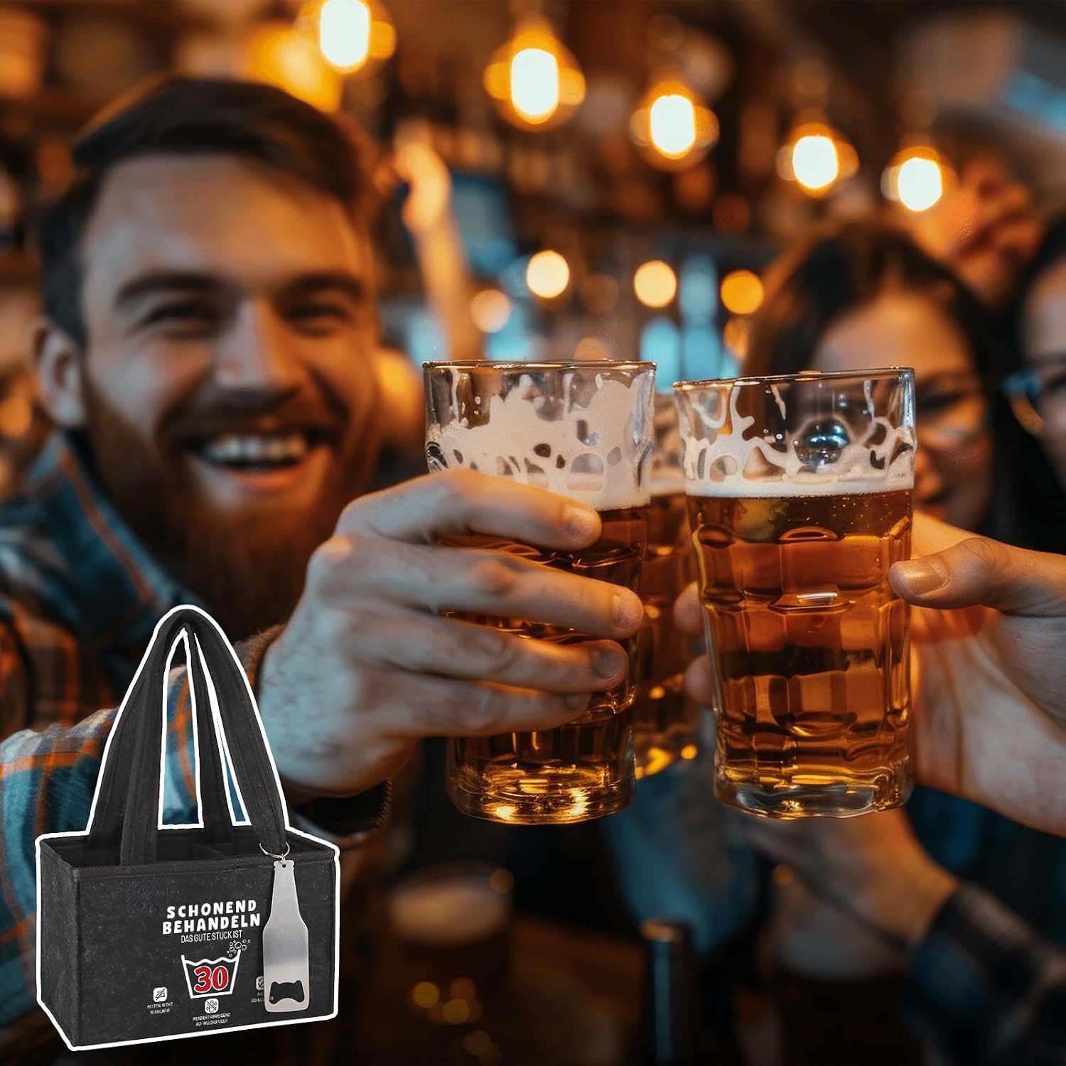 Thumbnail 6 de WenmthG 30 Geburtstag Bier-Geschenketasche mit Flaschenöffner und Grußkarte – praktische Sextett-Tasche für 6 Getränke