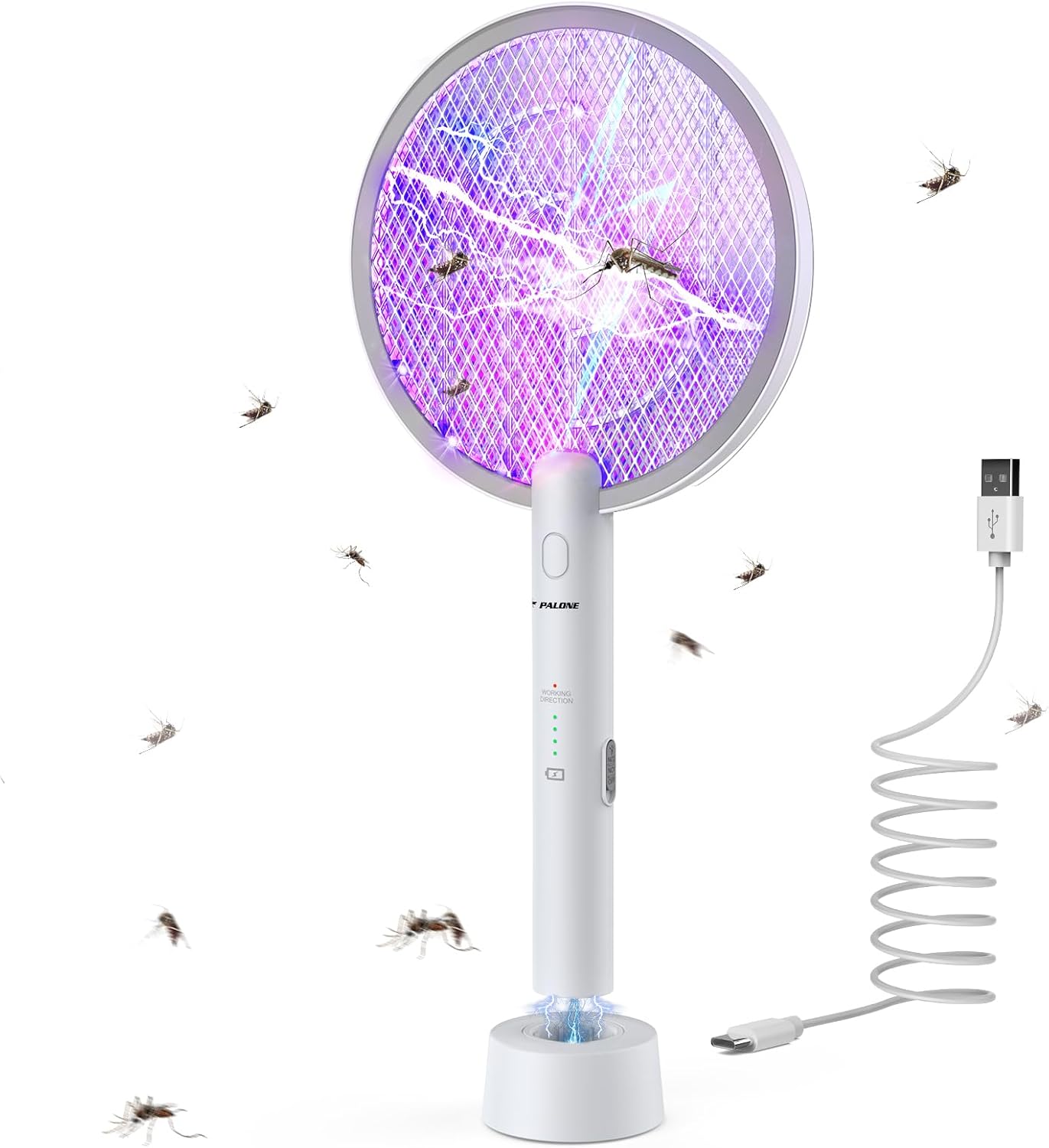 Detalle de PALONE Elektrische Fliegenklatsche Insektenvernichter 2-in-1: 4000V, UV-Lampe, USB-Aufladung