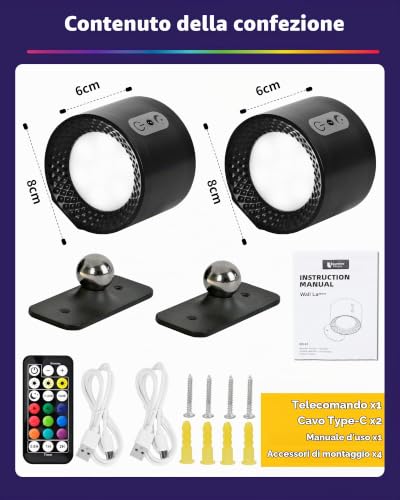 Thumbnail 9 de LuminexDesigns Set 2 applique LED RGB senza fili con telecomando, 240 lumen