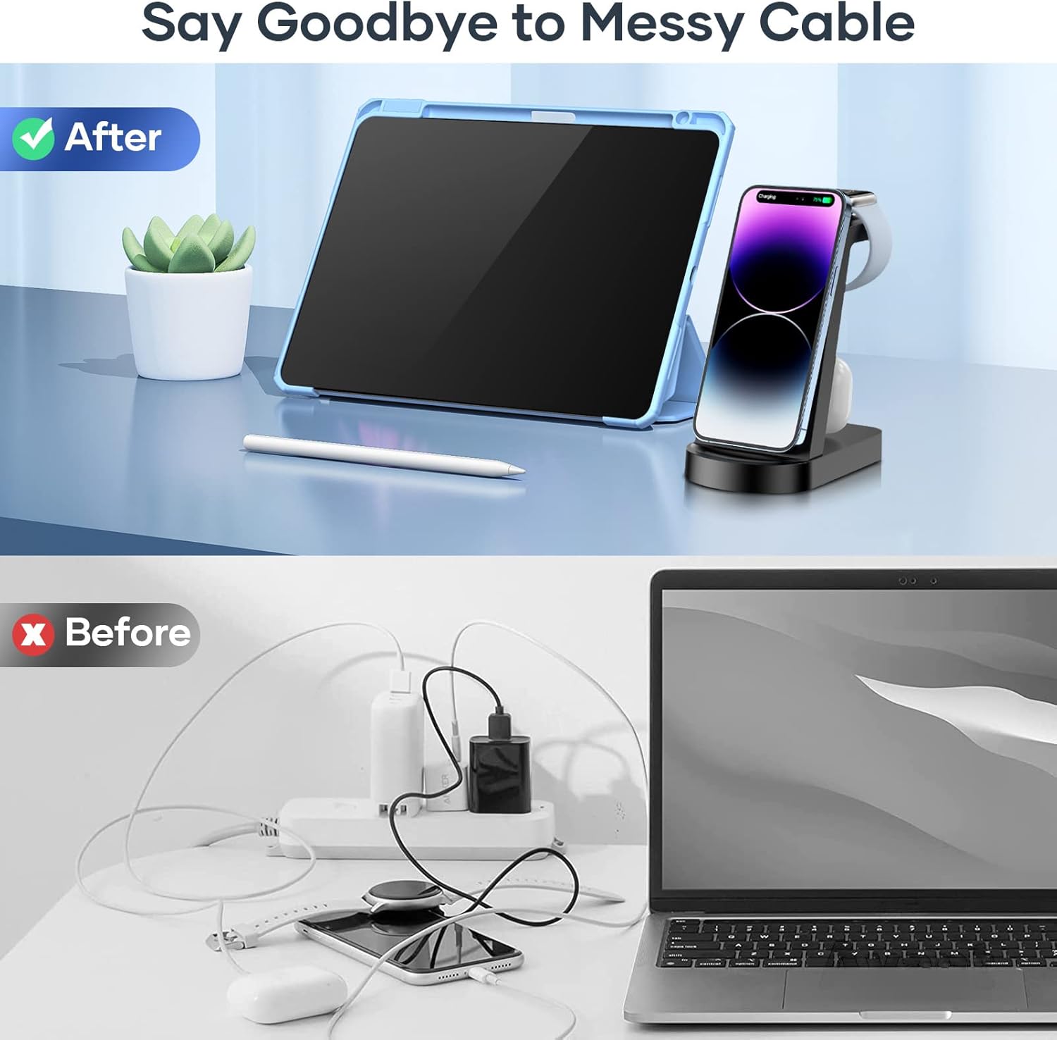Detalle 2 de CKCN 3 in 1 Wireless Charging Station (phone, Apple Watch & AirPods)