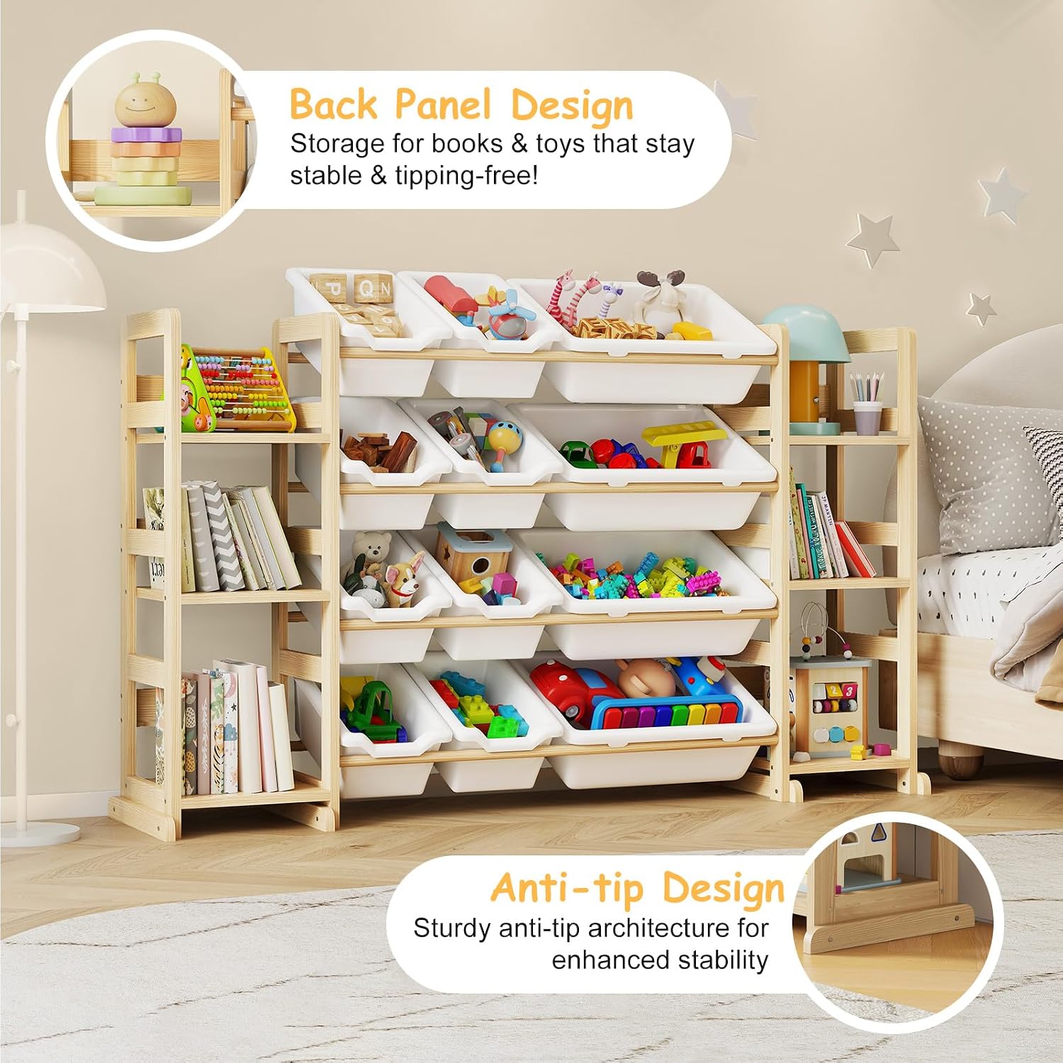 Detalle 2 de EXPERLAM Toy Storage Organizer, Solid Pine Wood
