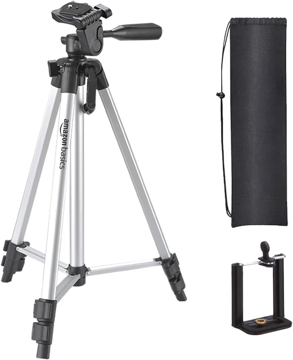 Detalle de Amazon Basics 127 cm (50-inch) Aluminium Universal Smartphone Tripod with Three-Axis Rotation (Black)