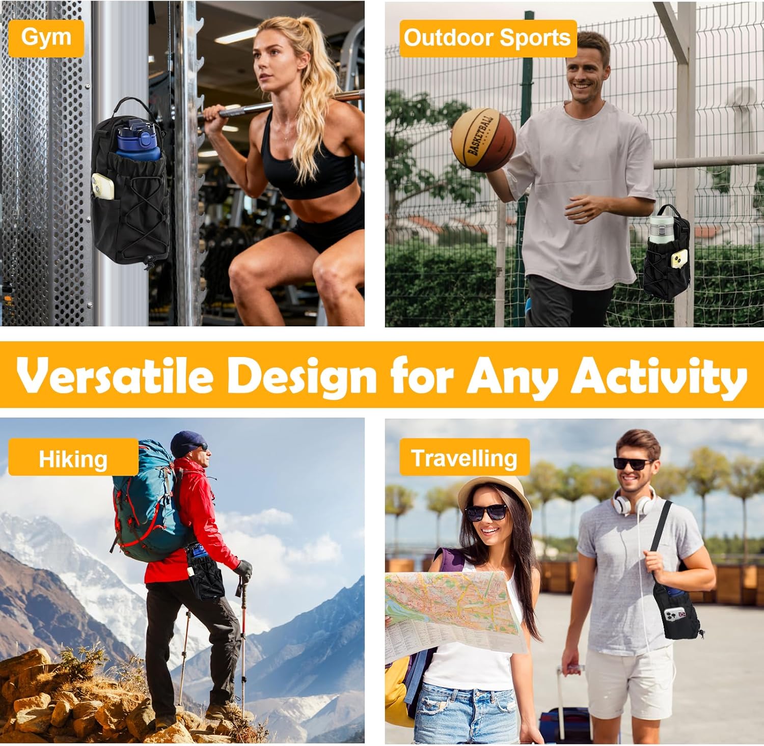 Thumbnail 1 de Magnetic Gym Bag Water Bottle Carrier with Adjustable Strap and Pockets