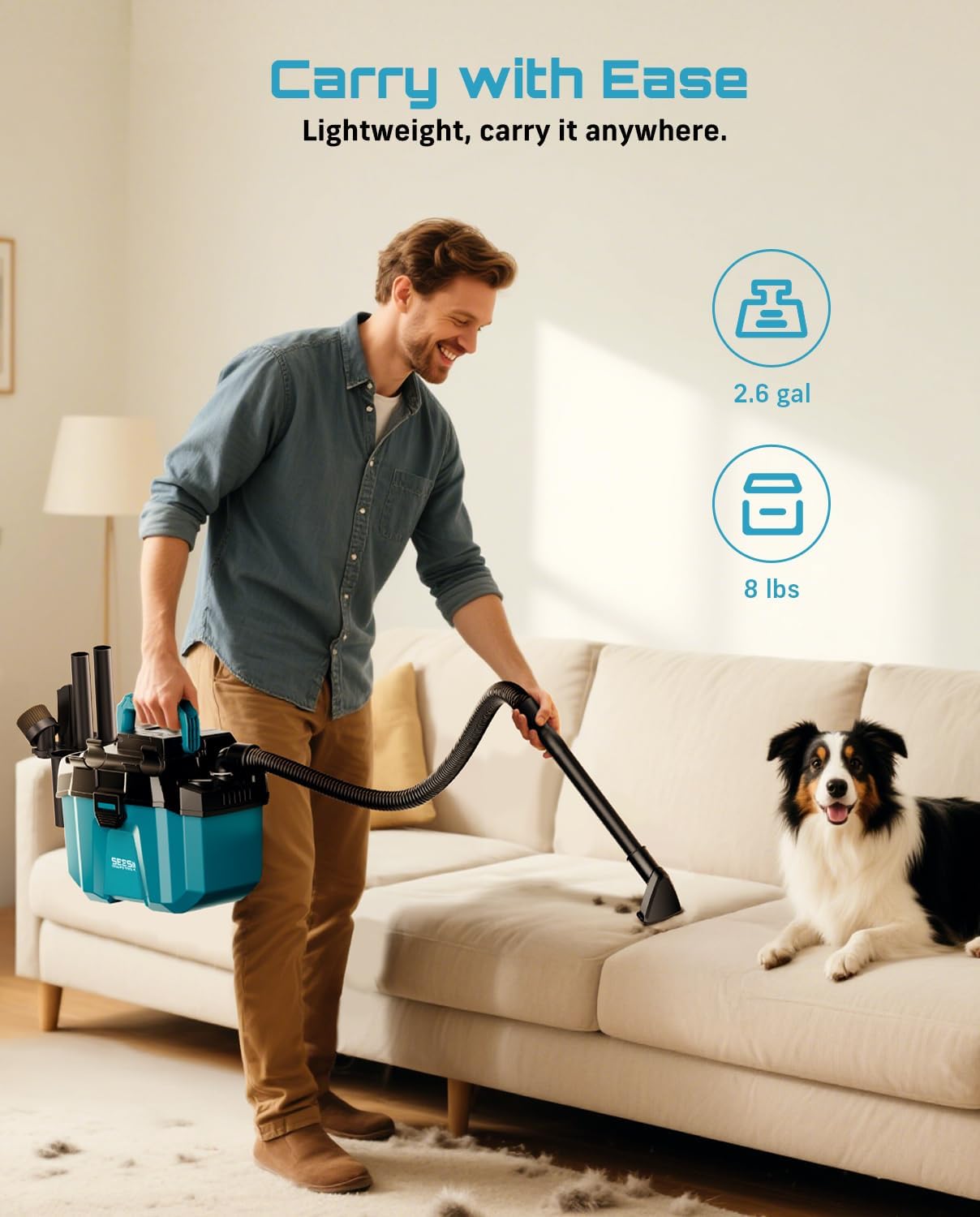 Thumbnail 5 de Seesii K-903 21V Cordless Wet/Dry Shop Vacuum, 2.6-Gallon, HEPA Filter