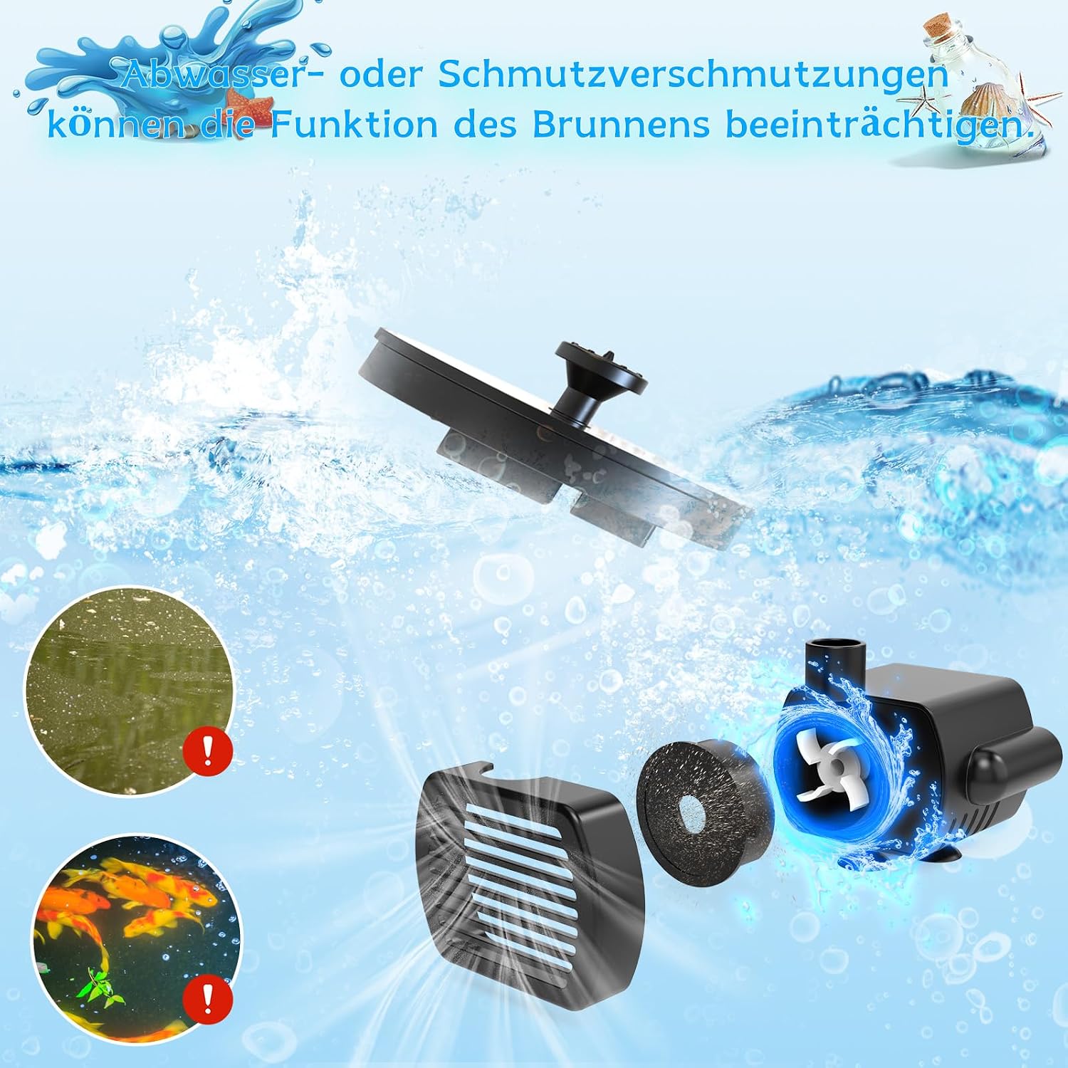 Thumbnail 6 de AMZtime Solarbrunnen für Draussen – Upgraded Solar Springbrunnen mit 6 Düsen, Vogelbad und Teichpumpe
