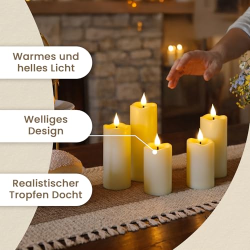 Thumbnail 3 de Yeelida flackernde LED-Kerzen-8er-Set mit Fernbedienung und Zeitschaltuhr – elfenbeinfarbene, batteriebetriebene Kerzen (verschiedene Größen)