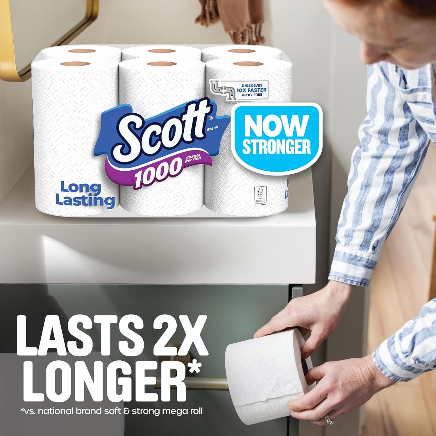 Detalle 2 de Scott 1000 Toilet Paper — 18 Rolls, 1000 Sheets per Roll (1-ply)