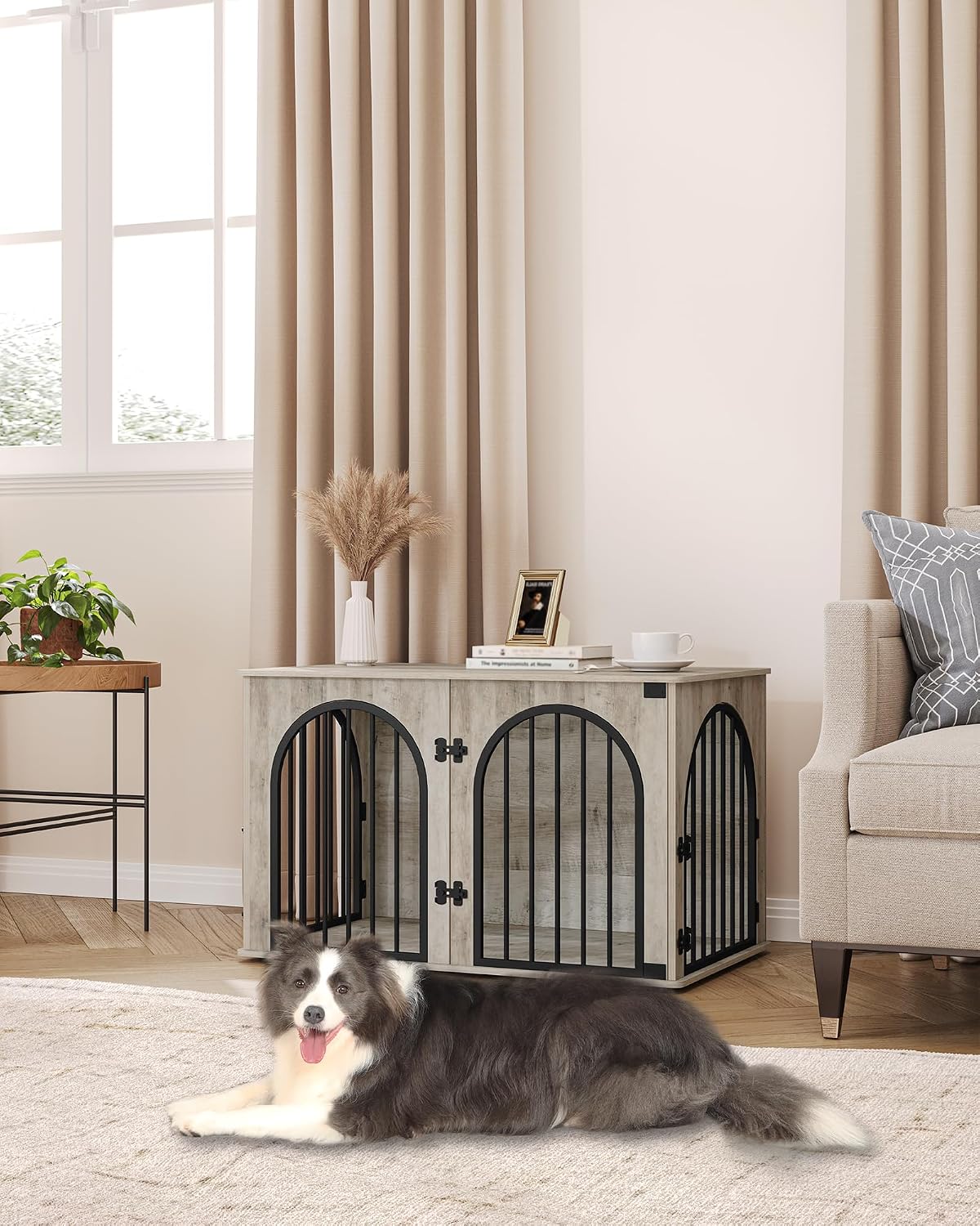Thumbnail 6 de Hzuaneri Hundekäfig Möbel DFC84105B – 100 cm Hundebox mit 3 Türen und Bogentür für Zuhause