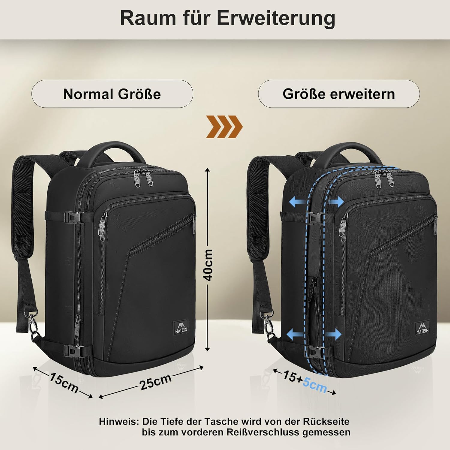 Thumbnail 2 de MATEIN Ryanair Handgepäck Rucksack 40x20x25 cm (20 l), erweiterbar, schwarz