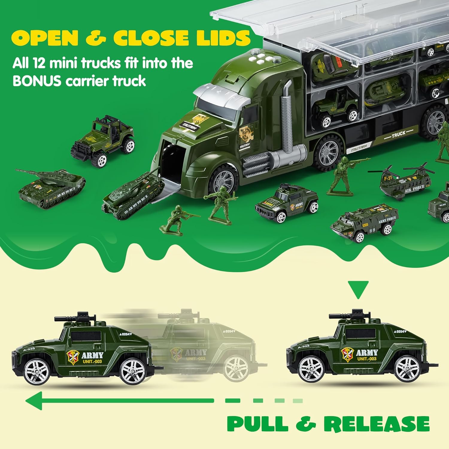Detalle de JOYIN 25 in 1 Military Truck Army Vehicle Toy Set with Lights & Sounds and Soldier Figures